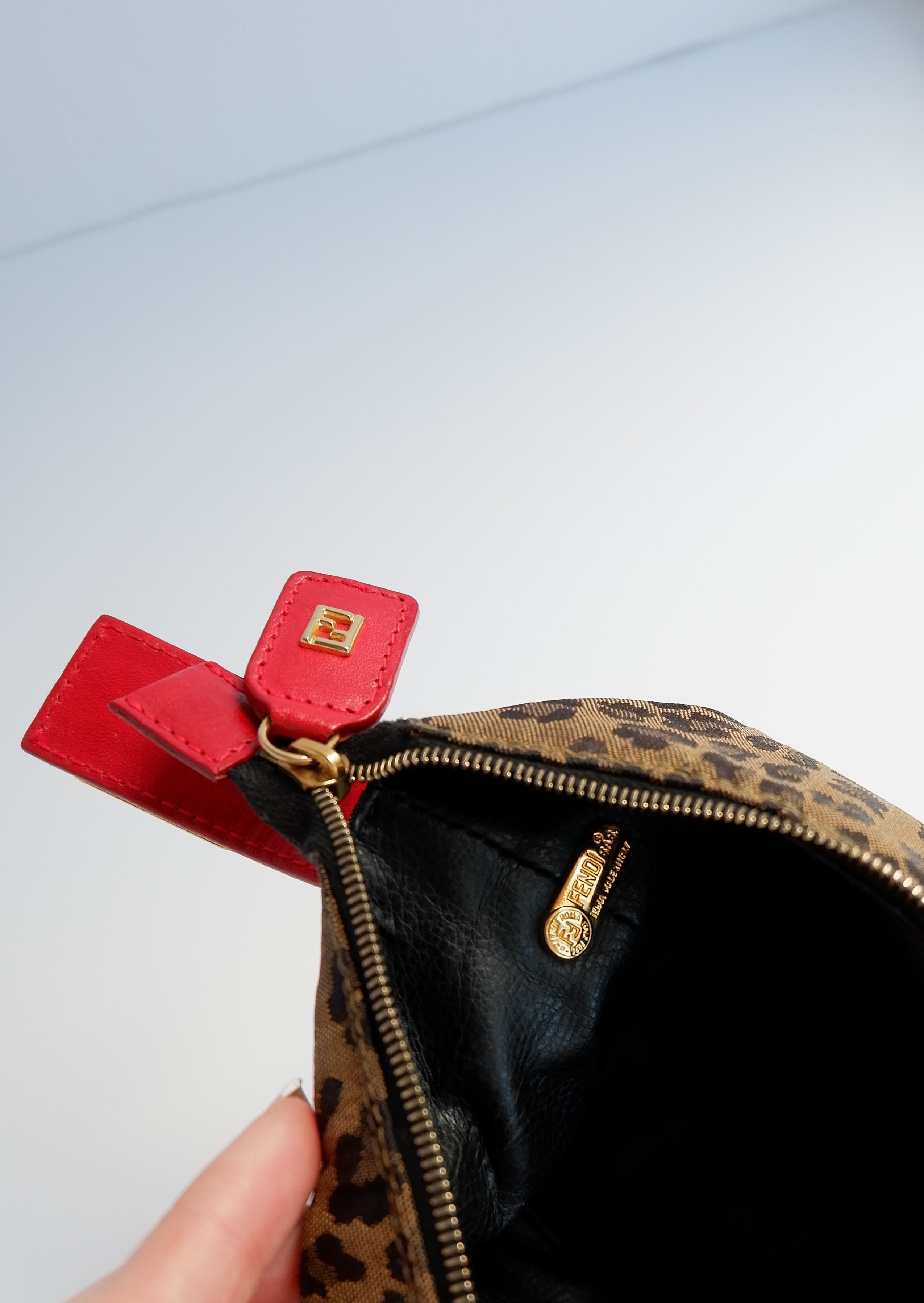 Fendi Mini Pochette Léopard Rouge Authentique d'Occasion