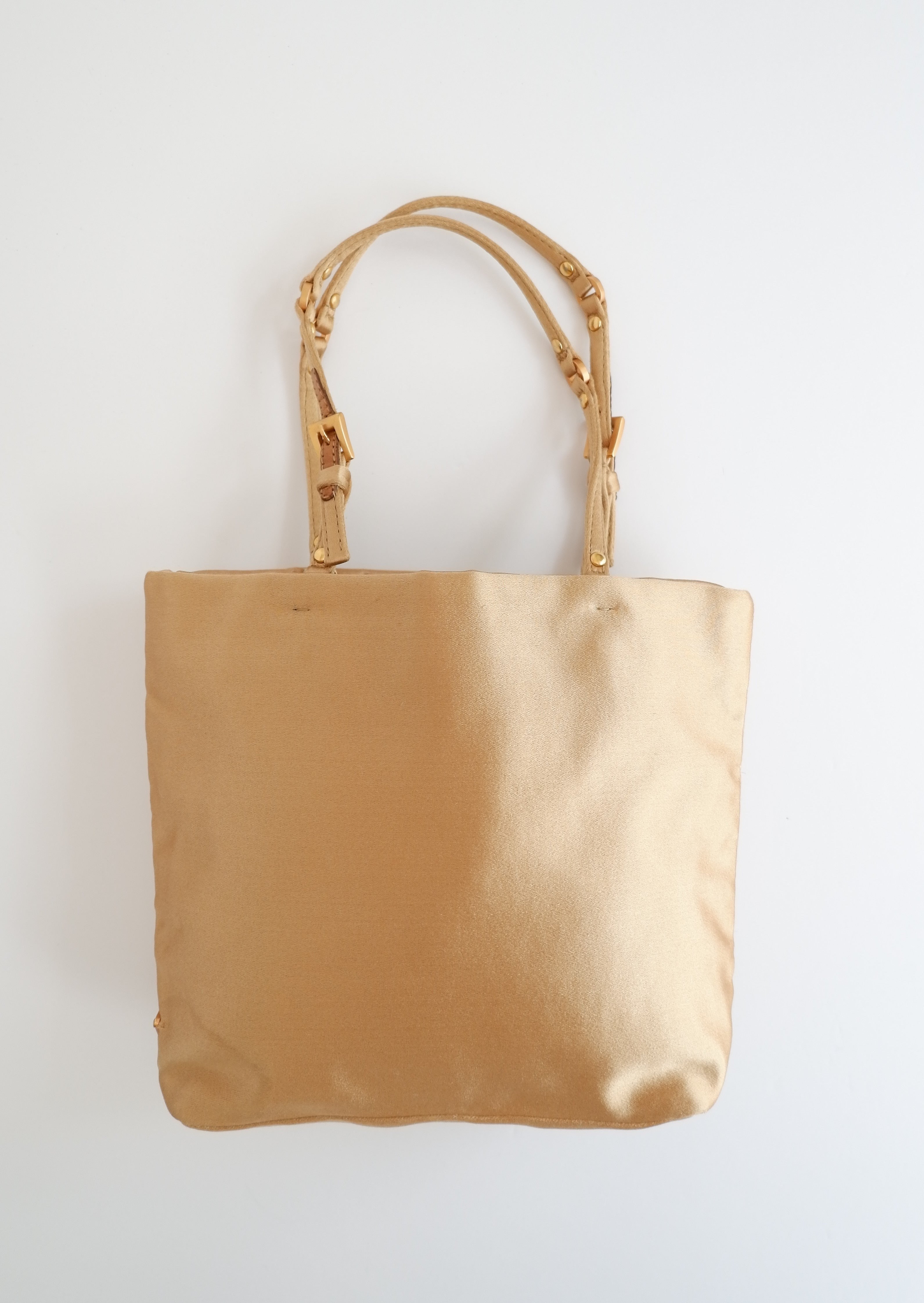 Mini sac à main Prada authentique d'occasion en satin doré