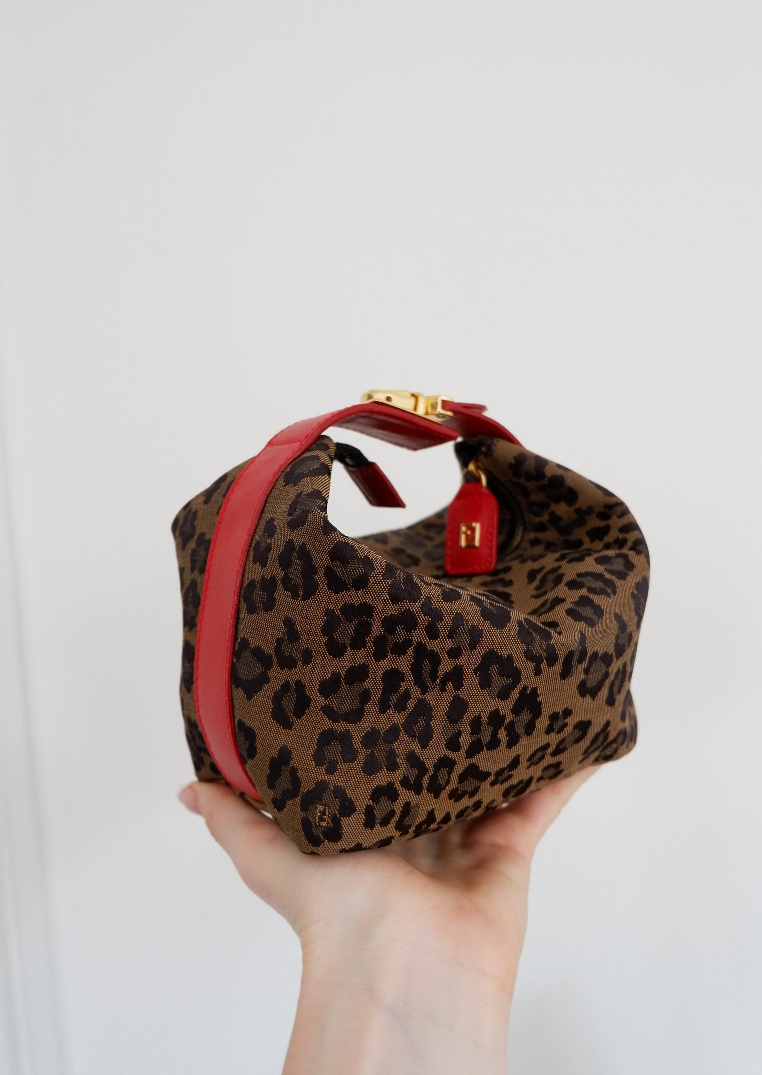Fendi Mini Pochette Léopard Rouge Authentique d'Occasion