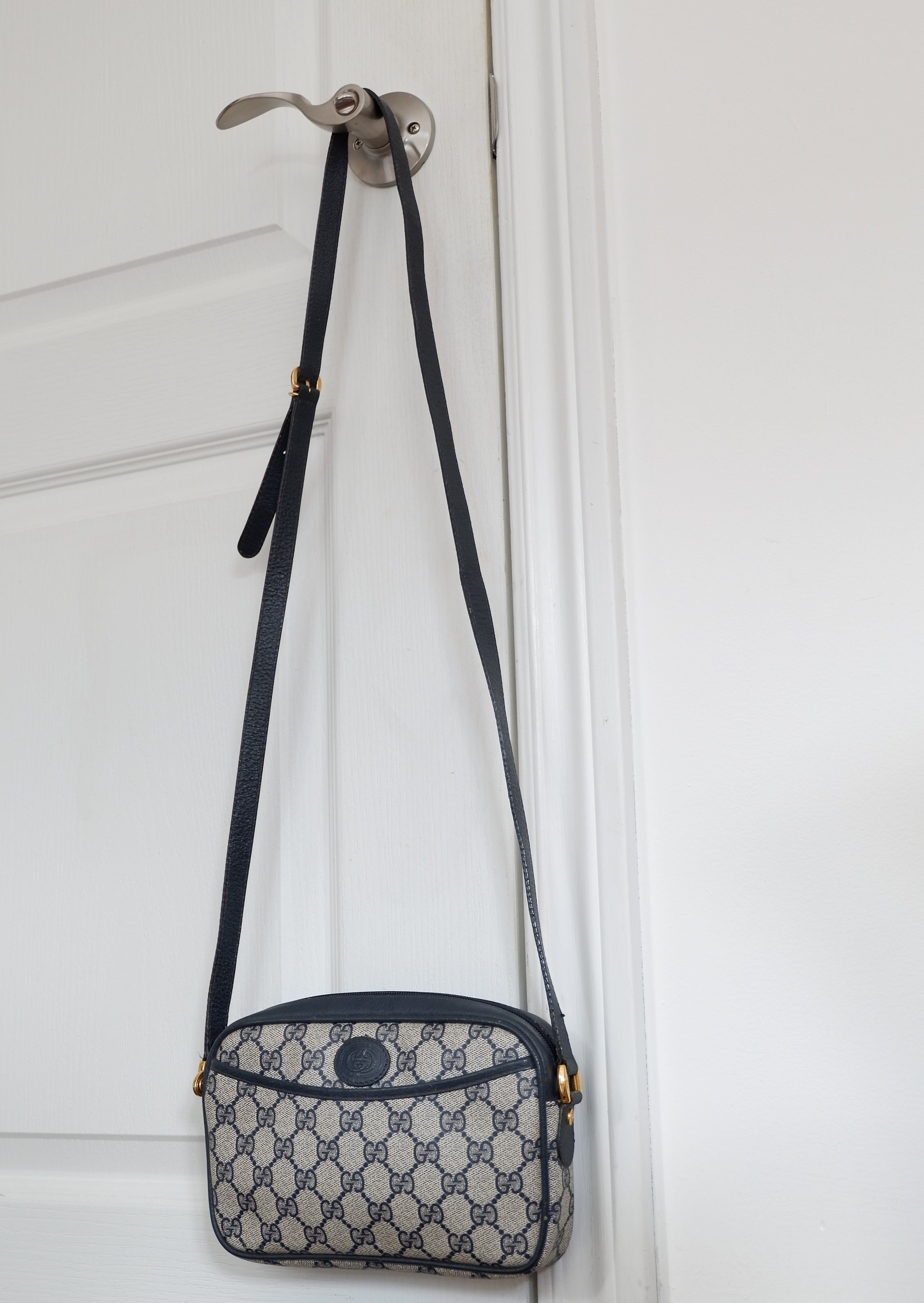 Authentic Preowned Vintage Gucci Navy GG Canvas Crossbody Bag