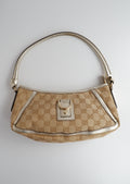 Sac bandoulière Gucci authentique d'occasion en toile GG beige/doré