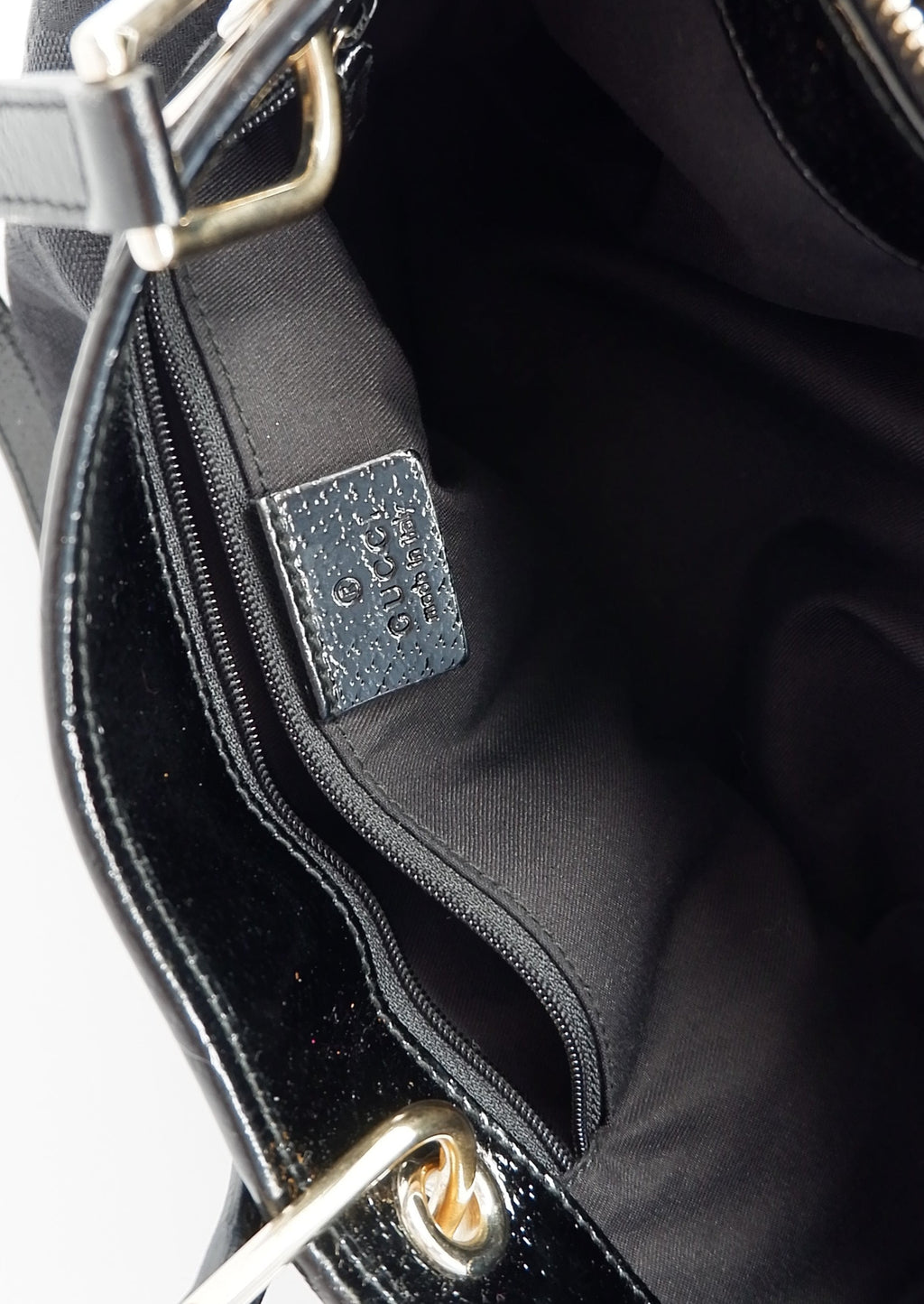 Authentique sac cabas Gucci d'occasion en toile GG noire