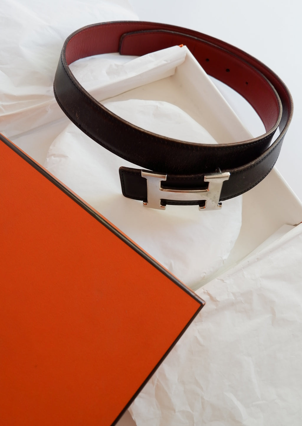 Ceinture Hermès H d'occasion authentique 32 MM / Lanière en cuir réversible - 80