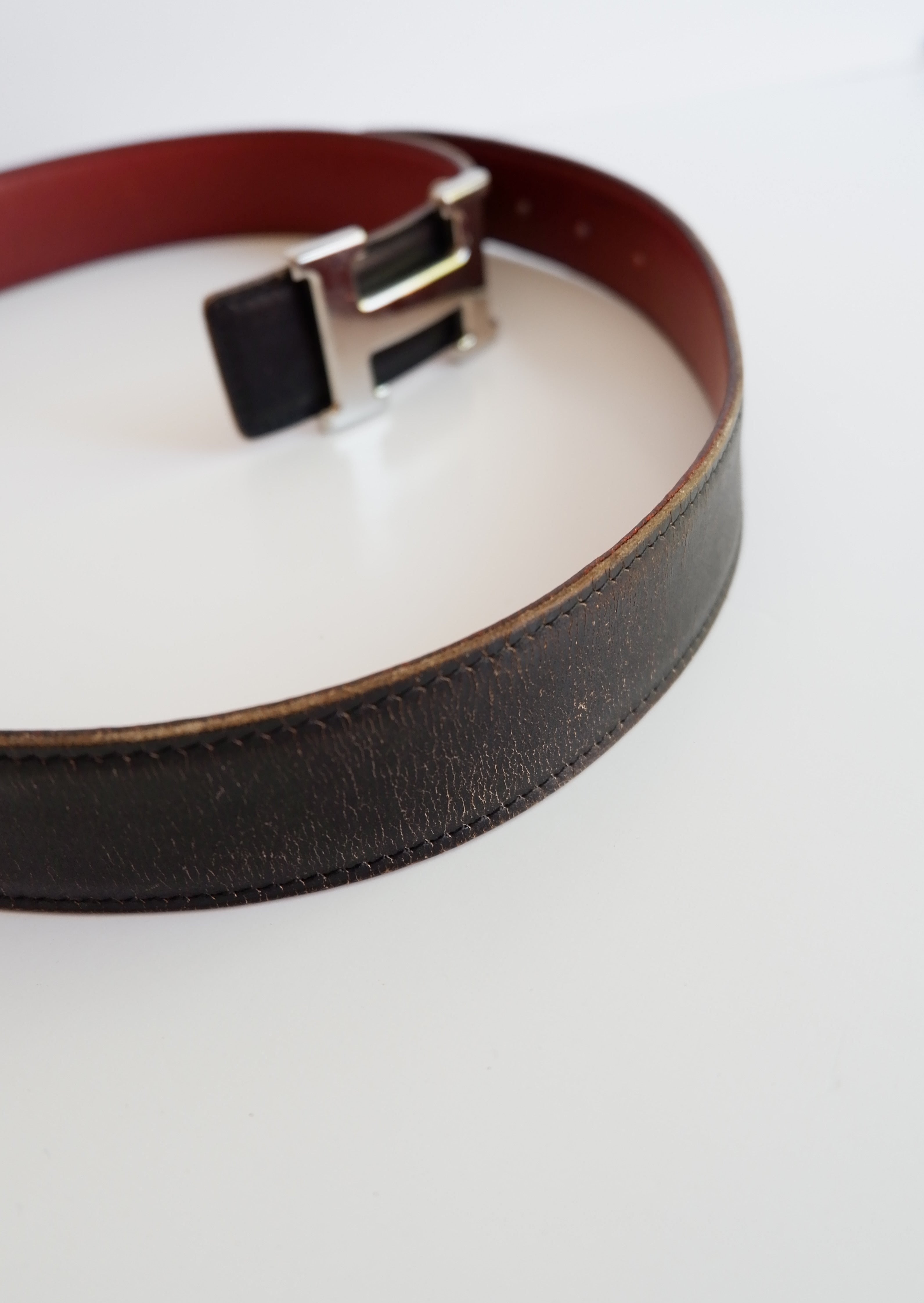 Ceinture Hermès H d'occasion authentique 32 MM / Lanière en cuir réversible - 80