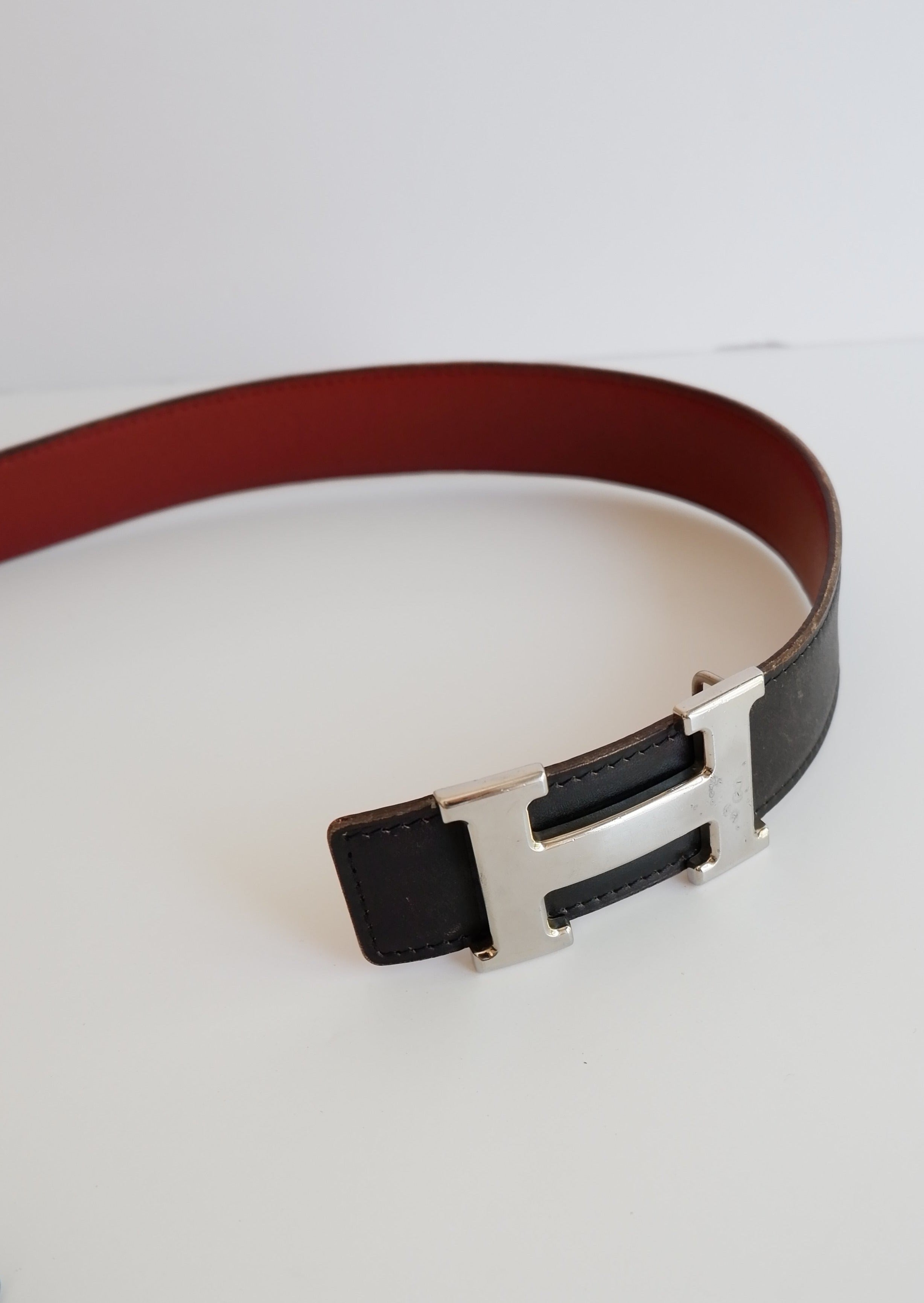 Ceinture Hermès H d'occasion authentique 32 MM / Lanière en cuir réversible - 80