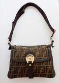 Authentique sac bandoulière Fendi marron imprimé Zucca Chef d'occasion