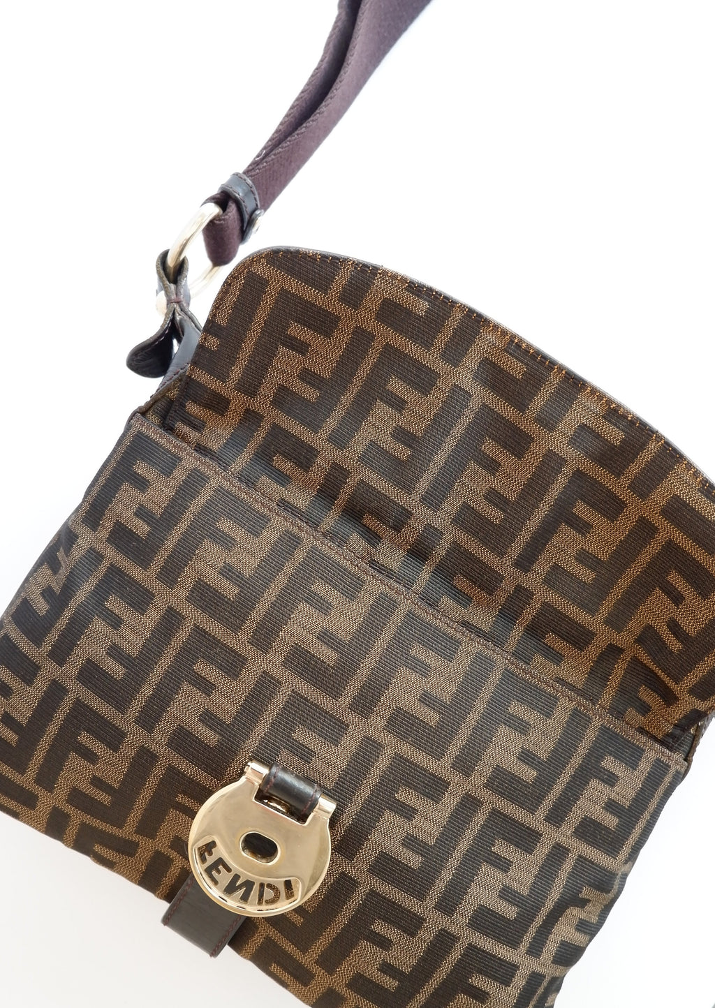 Authentique sac bandoulière Fendi marron imprimé Zucca Chef d'occasion
