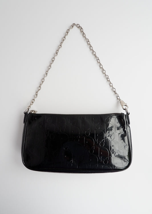 Authentic Preowned Dior Black Patent Leather Logo Shoulder Bag