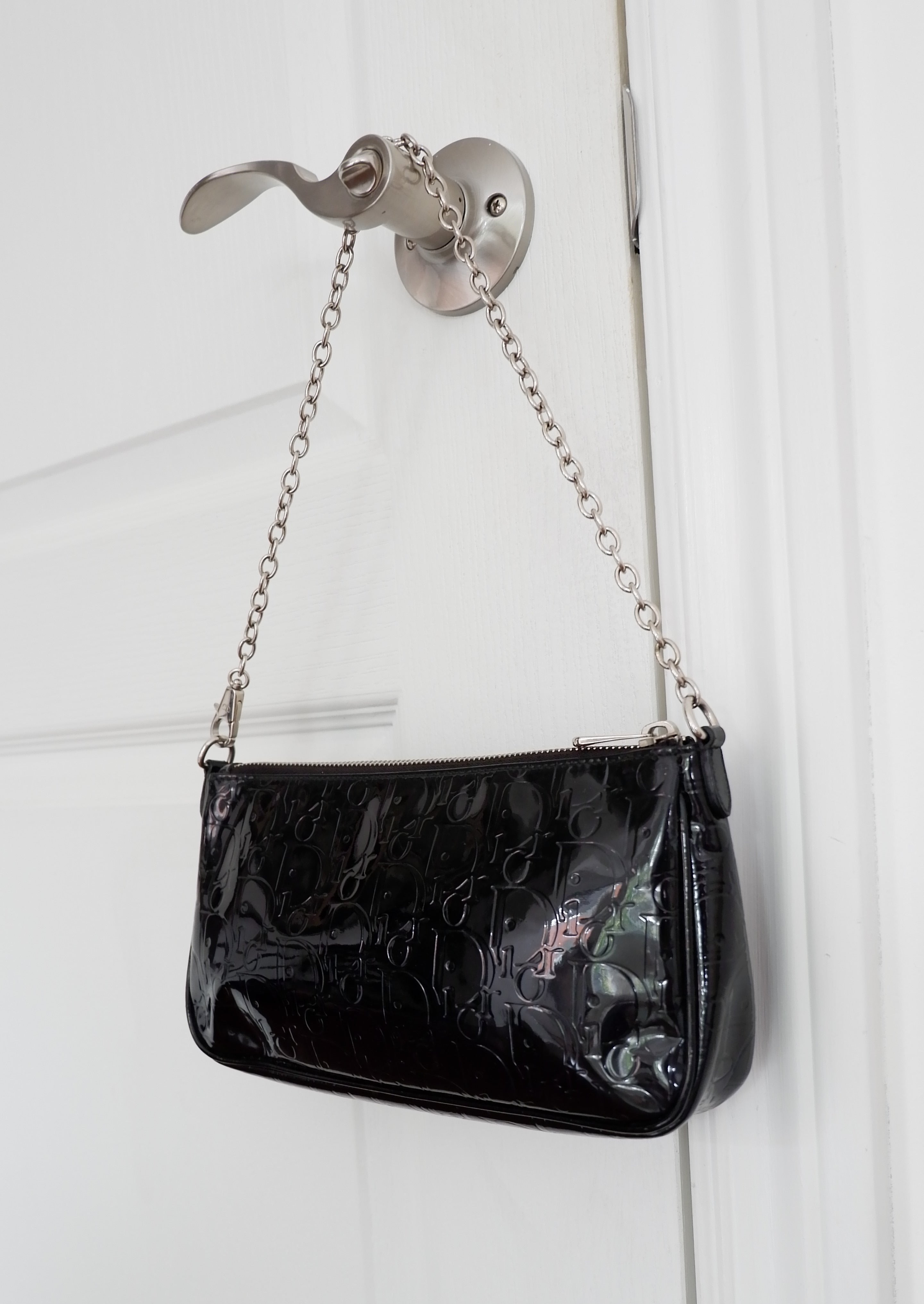 Authentic Preowned Dior Black Patent Leather Logo Shoulder Bag