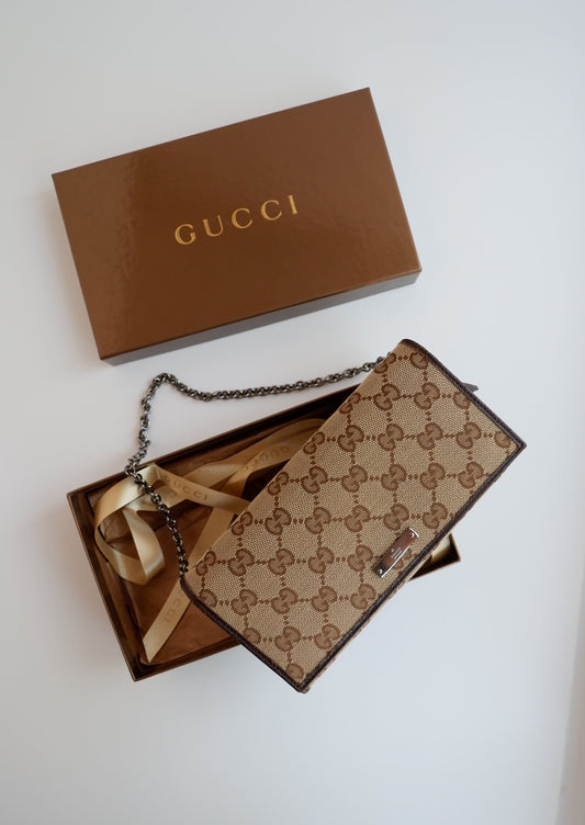 Authentic Preowned Gucci GG Print Wallet On Chain Shoulder Bag