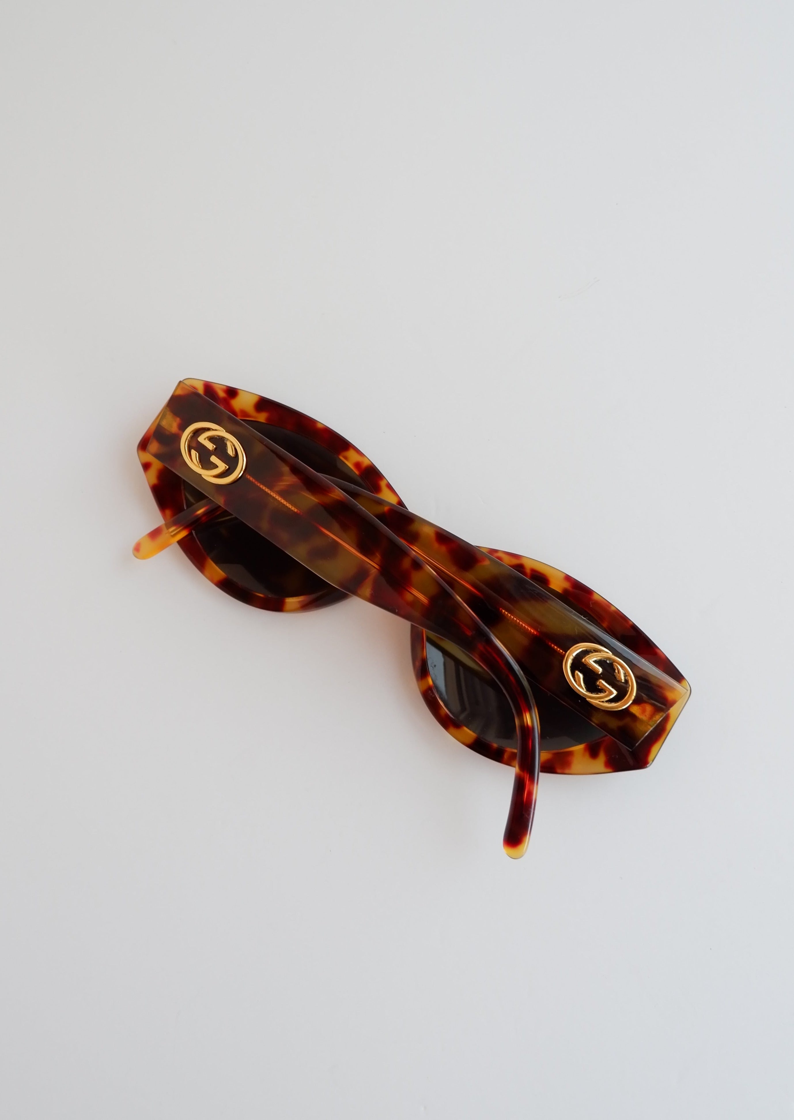 Authentiques Lunettes de Soleil Rondes Vintage Gucci Écaille de Tortue