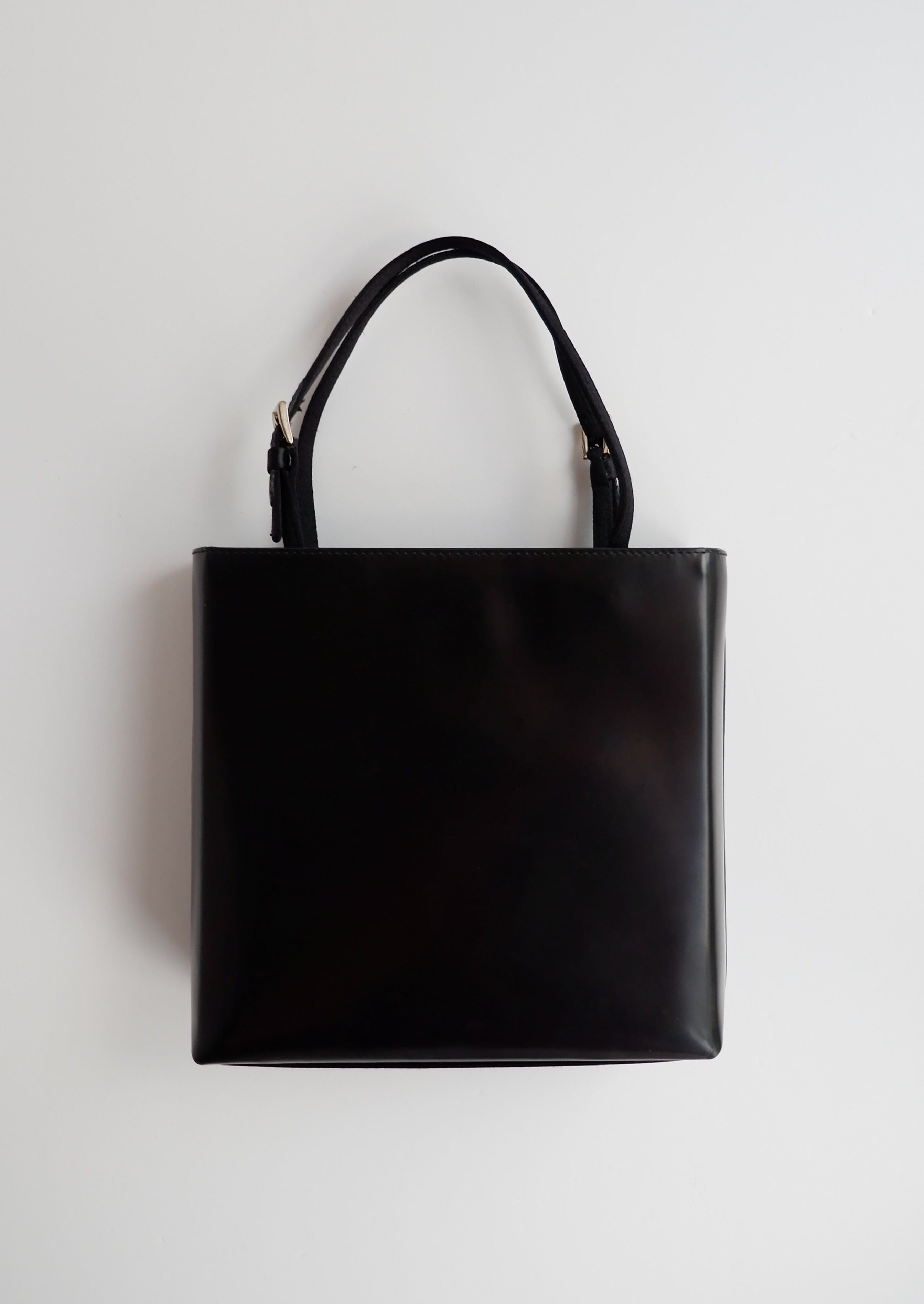 Sac/cabas micro Prada authentique d'occasion en cuir verni noir