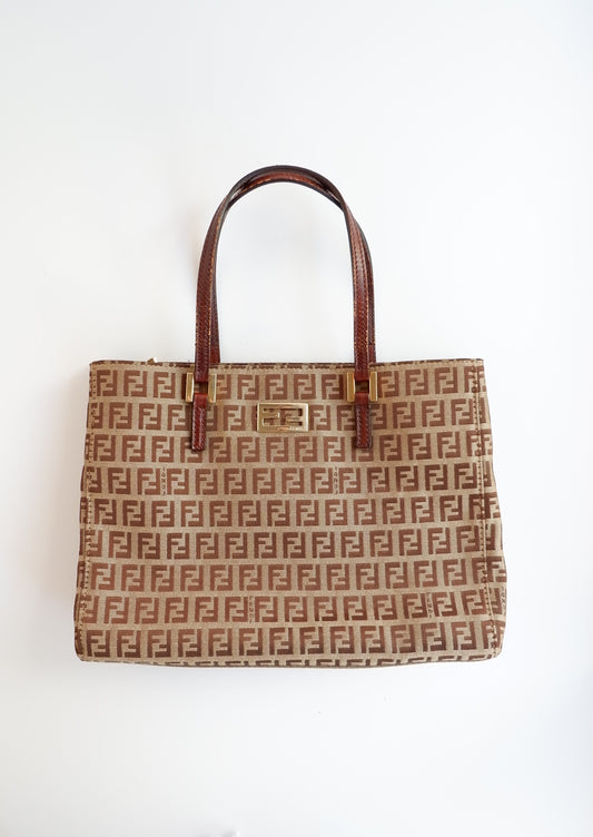 Authentic Preowned Fendi Brown Zucchino Print Handbag