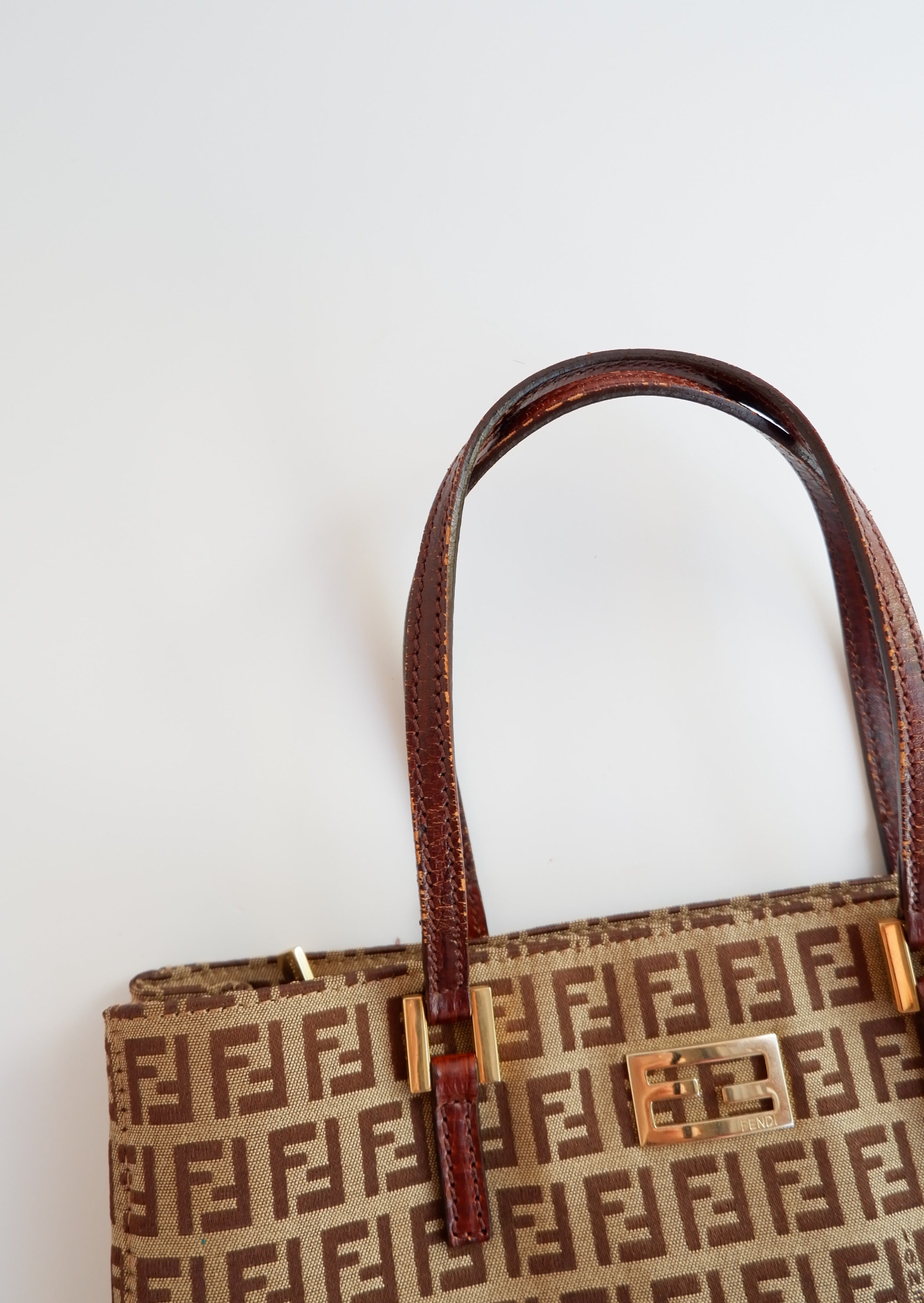 Sac à main Fendi d'occasion authentique en toile Zucchino marron
