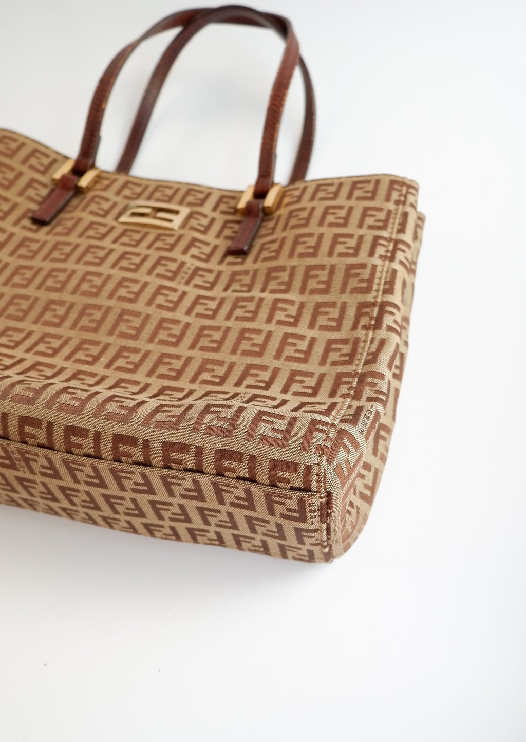 Sac à main Fendi d'occasion authentique en toile Zucchino marron