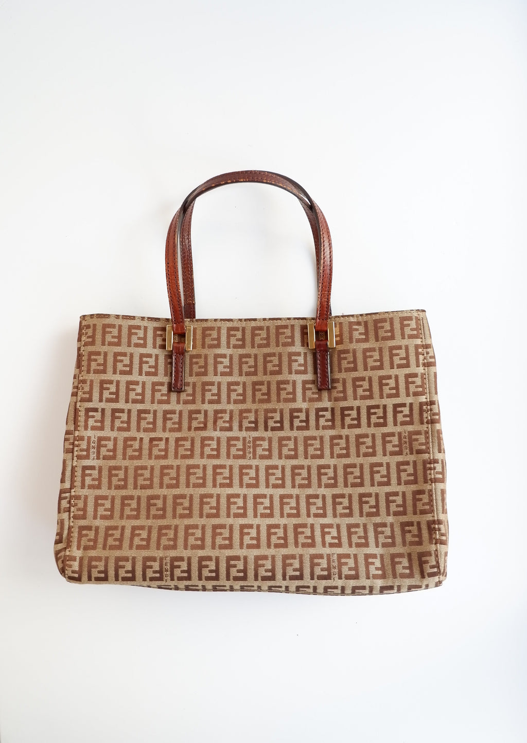 Sac à main Fendi d'occasion authentique en toile Zucchino marron