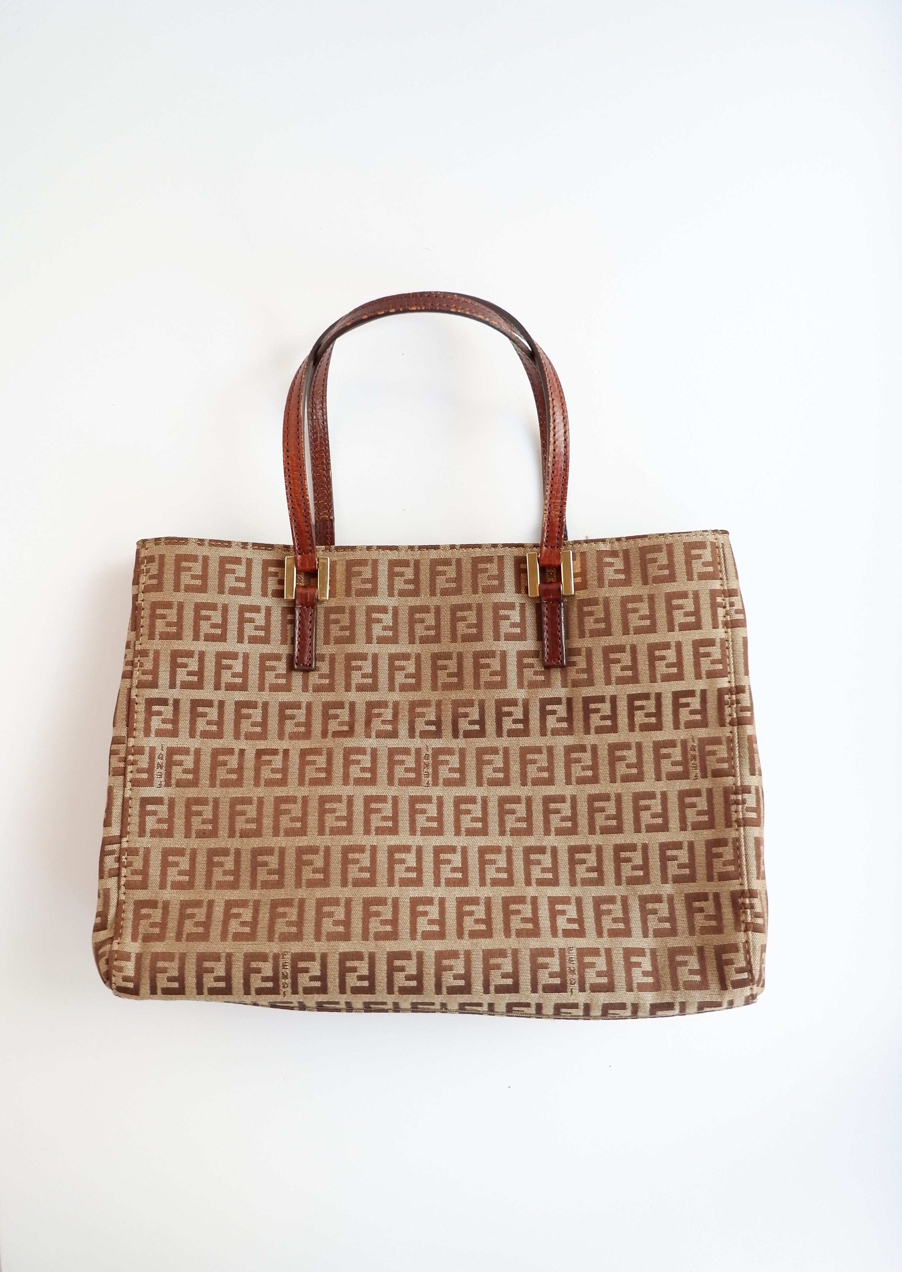 Sac à main Fendi d'occasion authentique en toile Zucchino marron