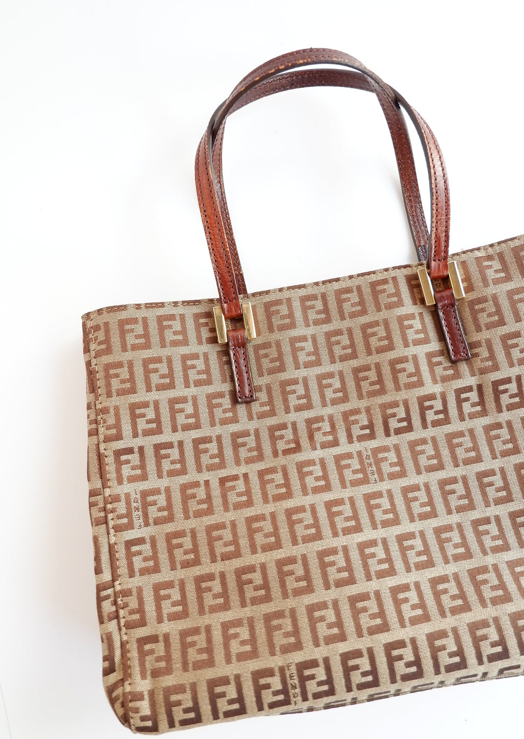 Sac à main Fendi d'occasion authentique en toile Zucchino marron