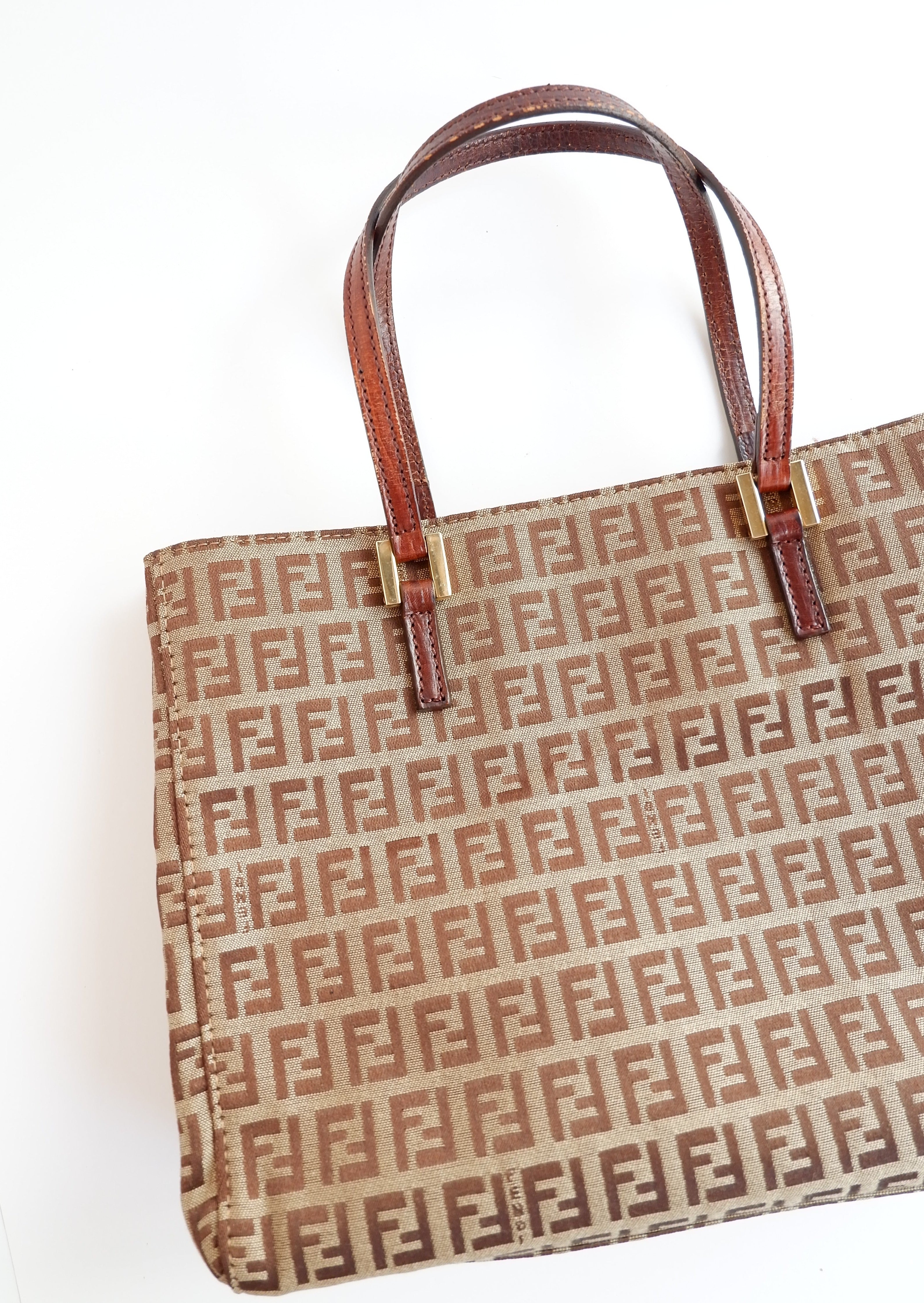 Sac à main Fendi d'occasion authentique en toile Zucchino marron