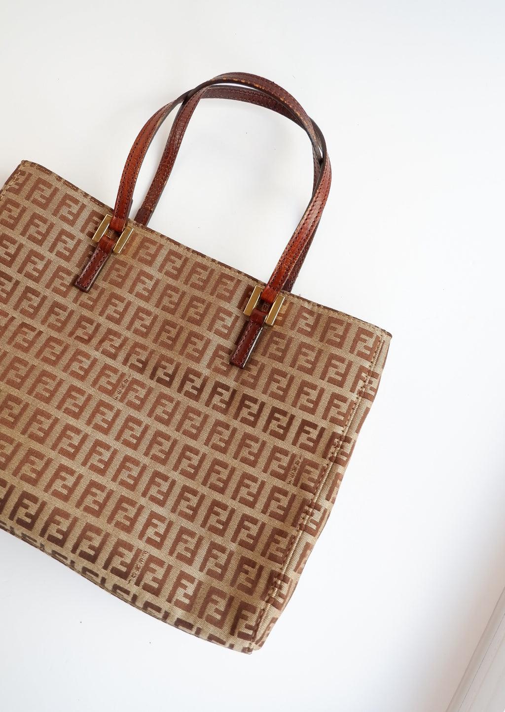 Sac à main Fendi d'occasion authentique en toile Zucchino marron