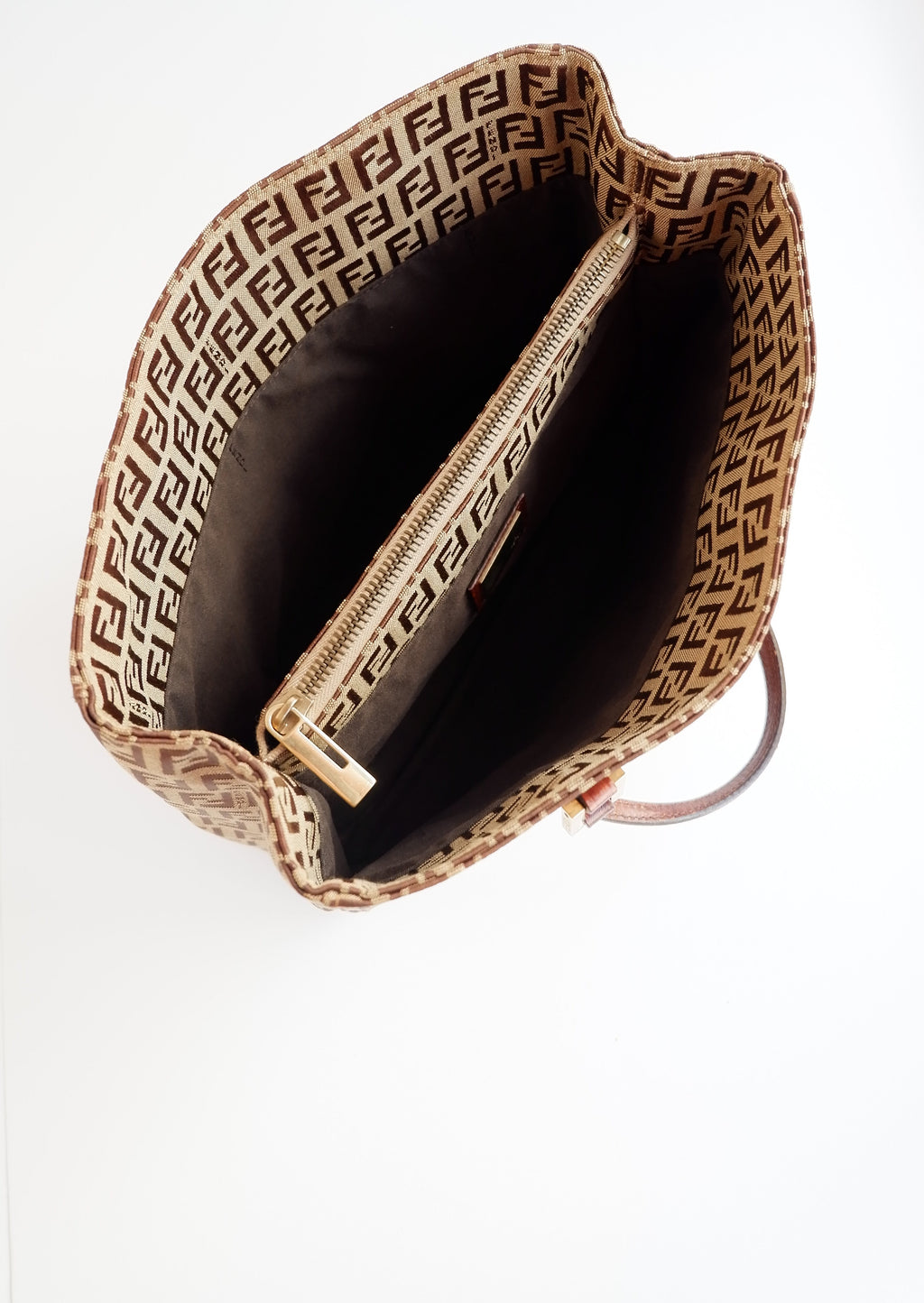 Sac à main Fendi d'occasion authentique en toile Zucchino marron