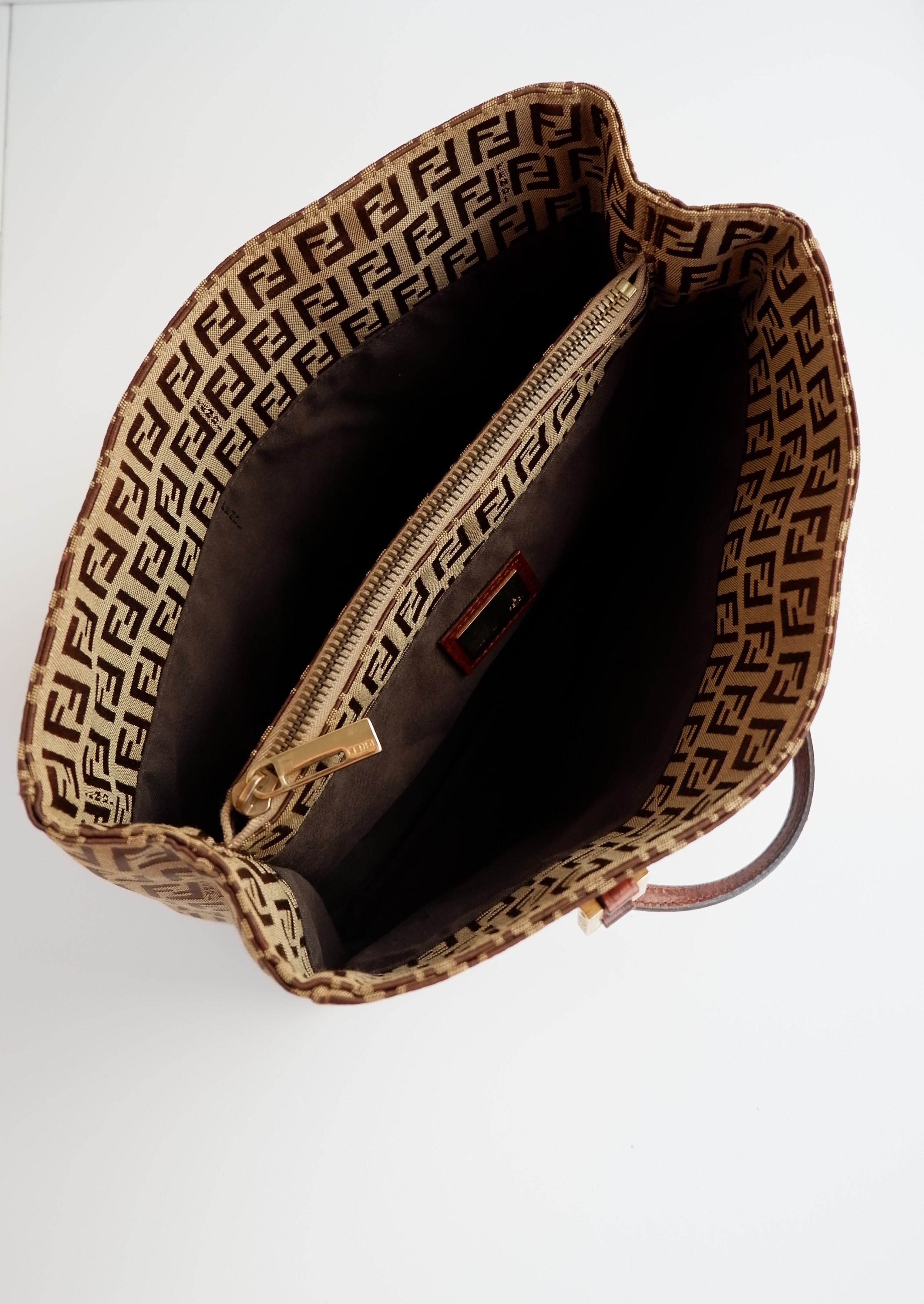Sac à main Fendi d'occasion authentique en toile Zucchino marron