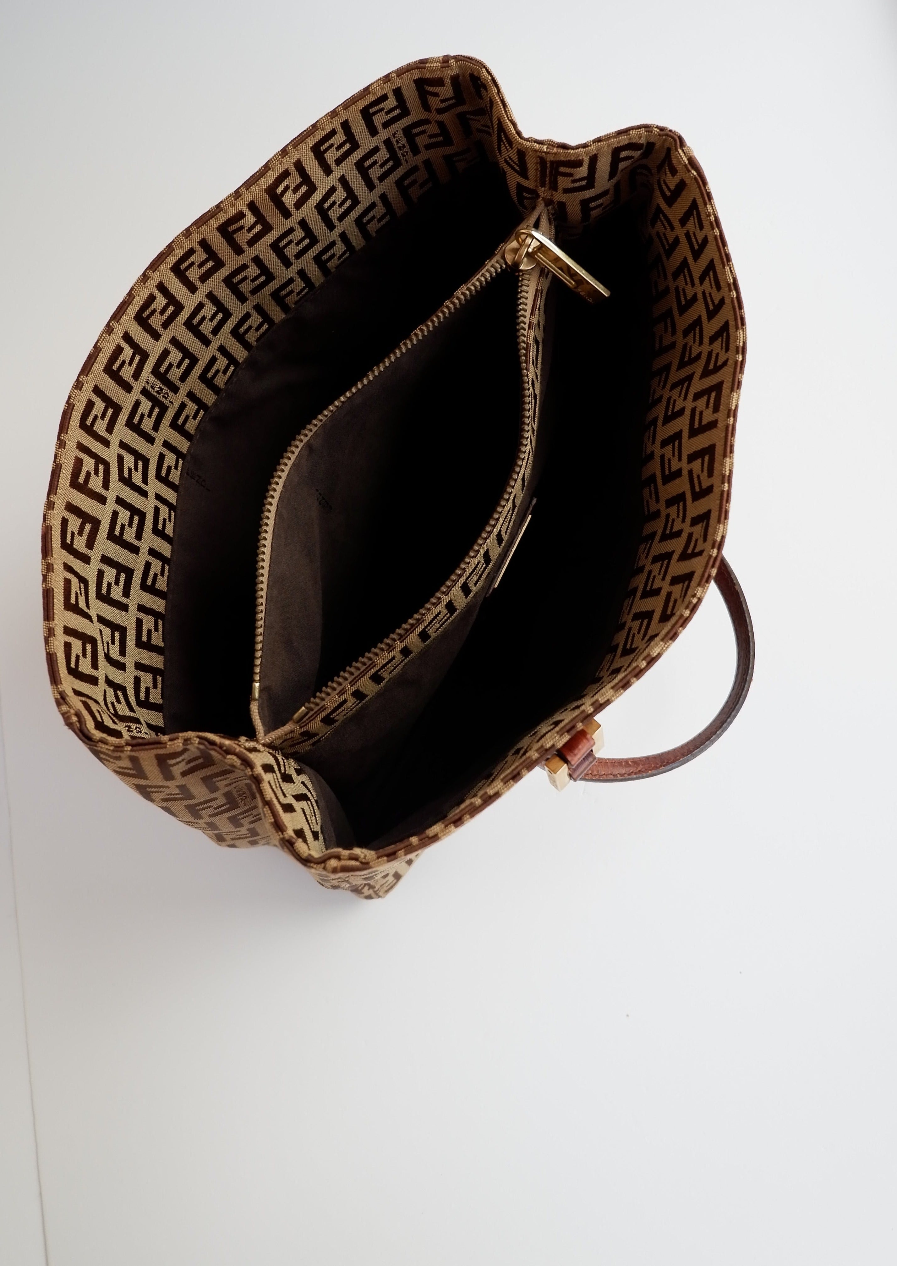 Sac à main Fendi d'occasion authentique en toile Zucchino marron