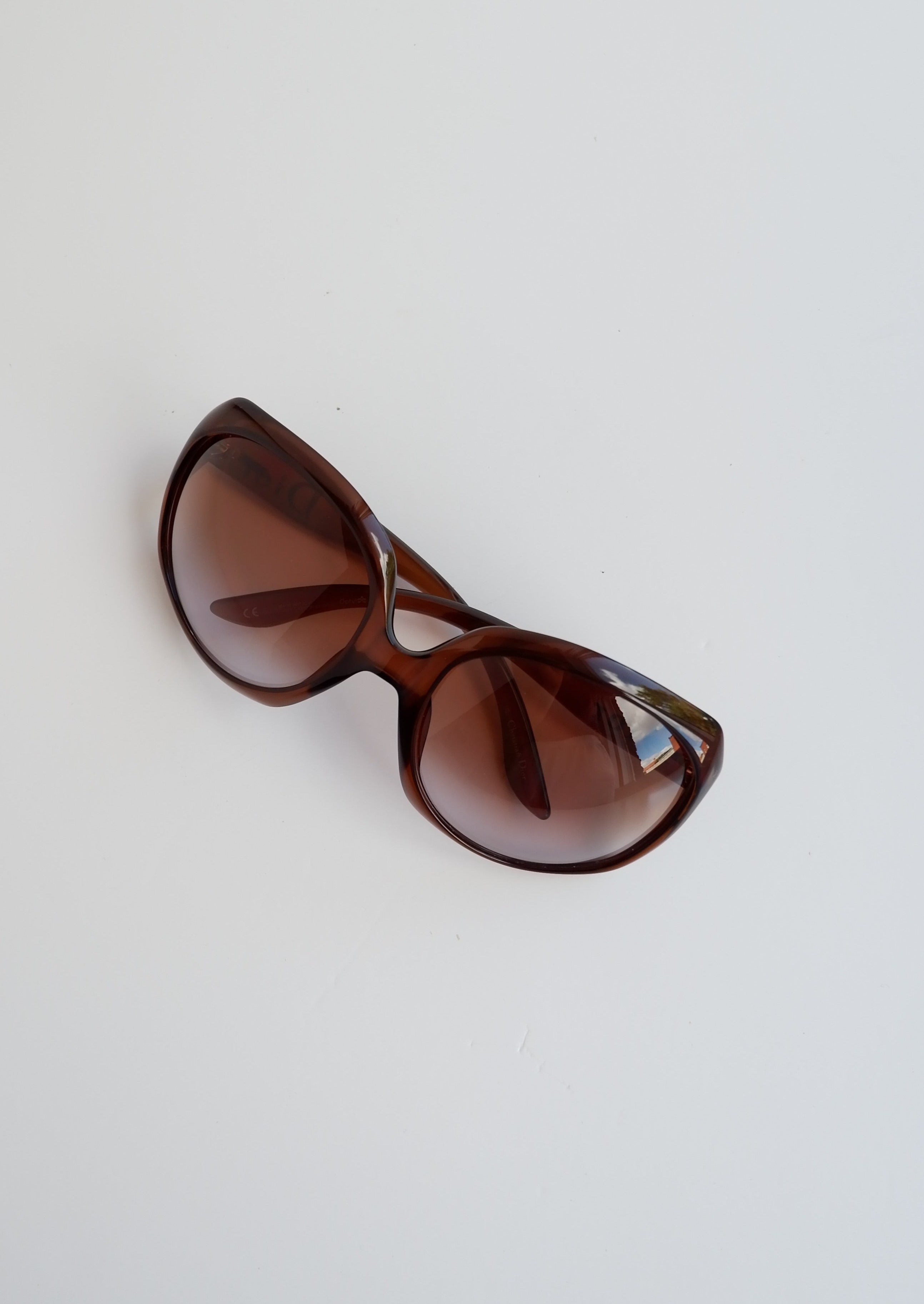 Authentiques Lunettes de Soleil Dior Vintage Marron Rondes Surdimensionnées