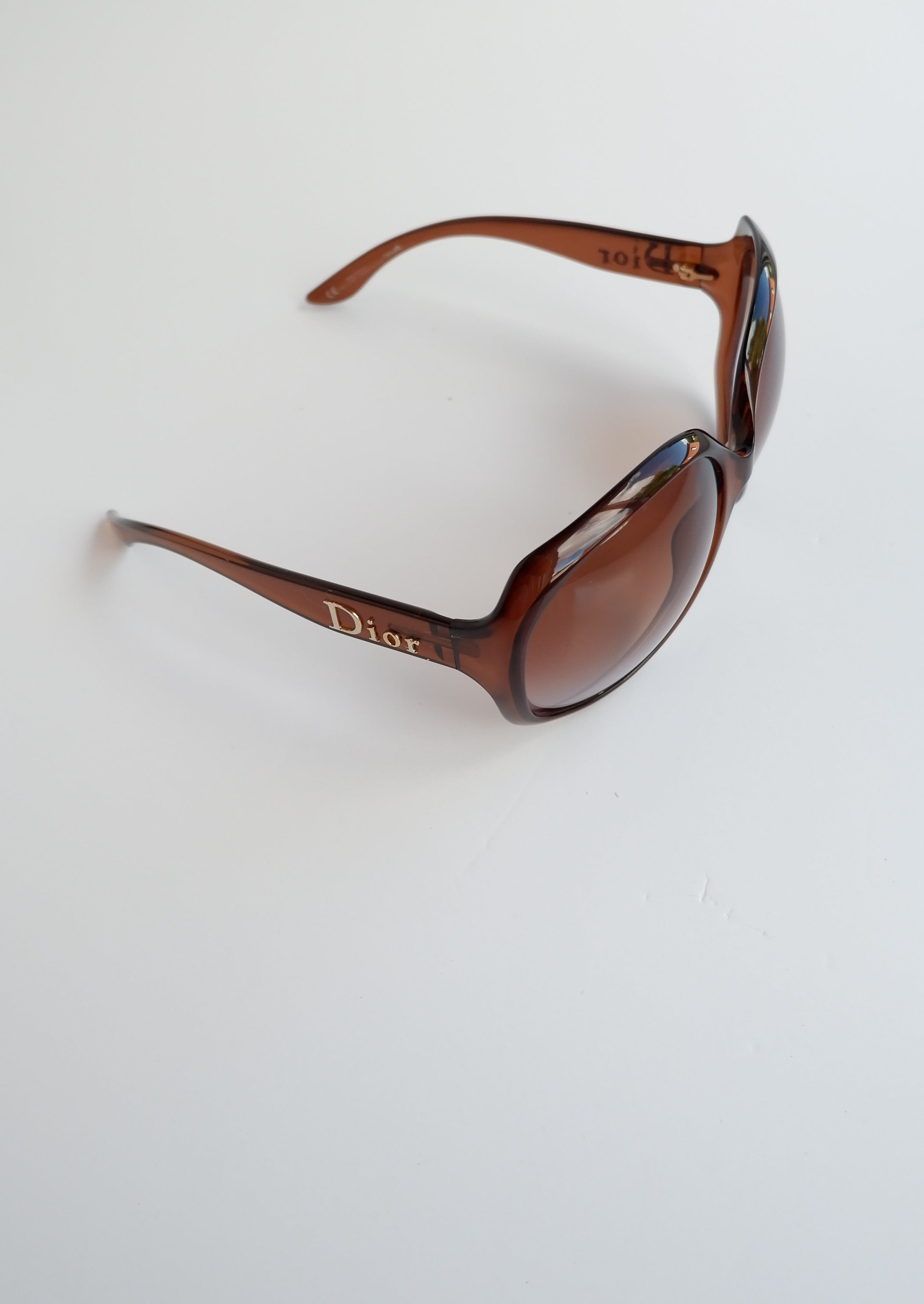 Authentiques Lunettes de Soleil Dior Vintage Marron Rondes Surdimensionnées