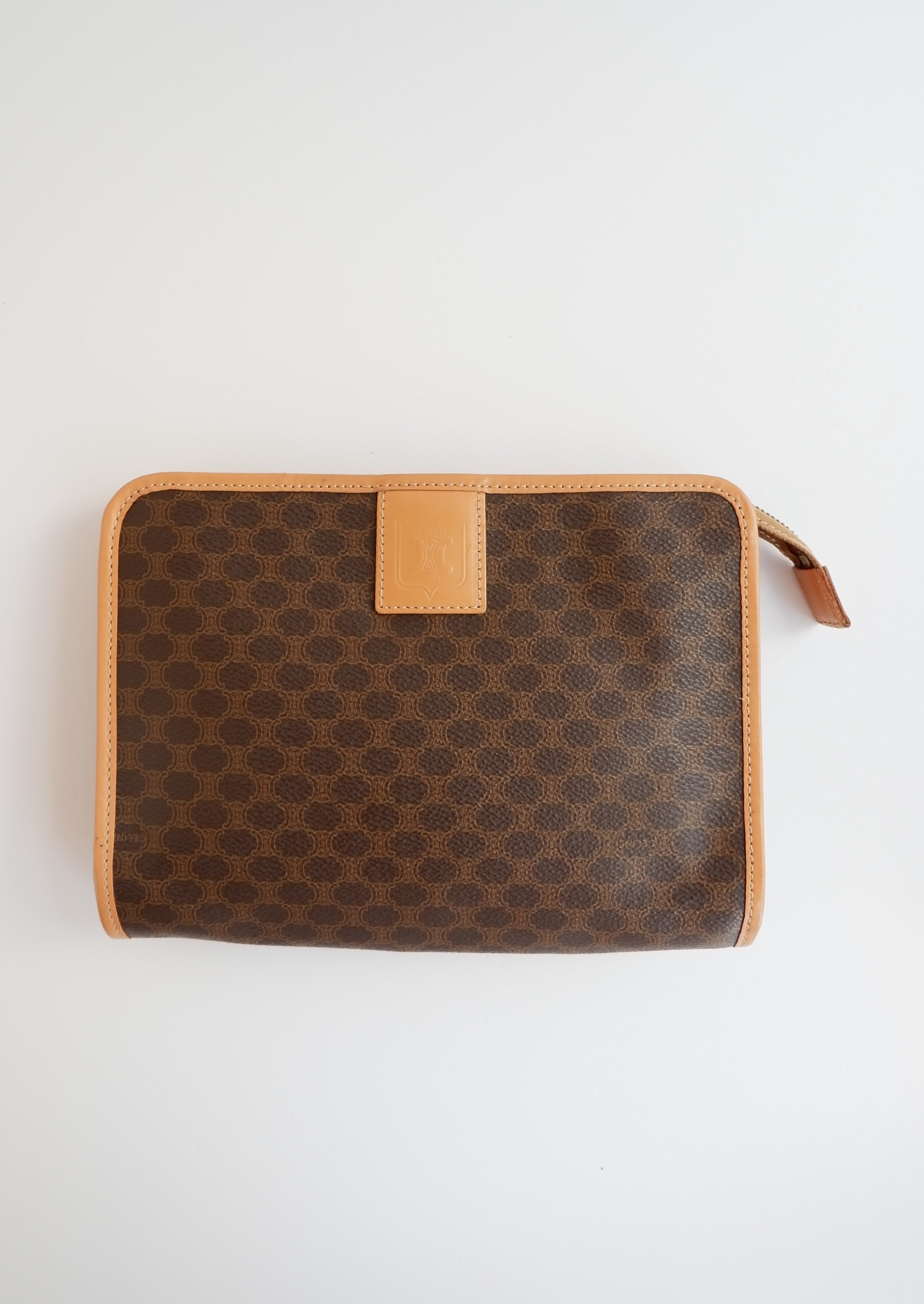 Pochette vintage Céline authentique d'occasion imprimé Macadam marron
