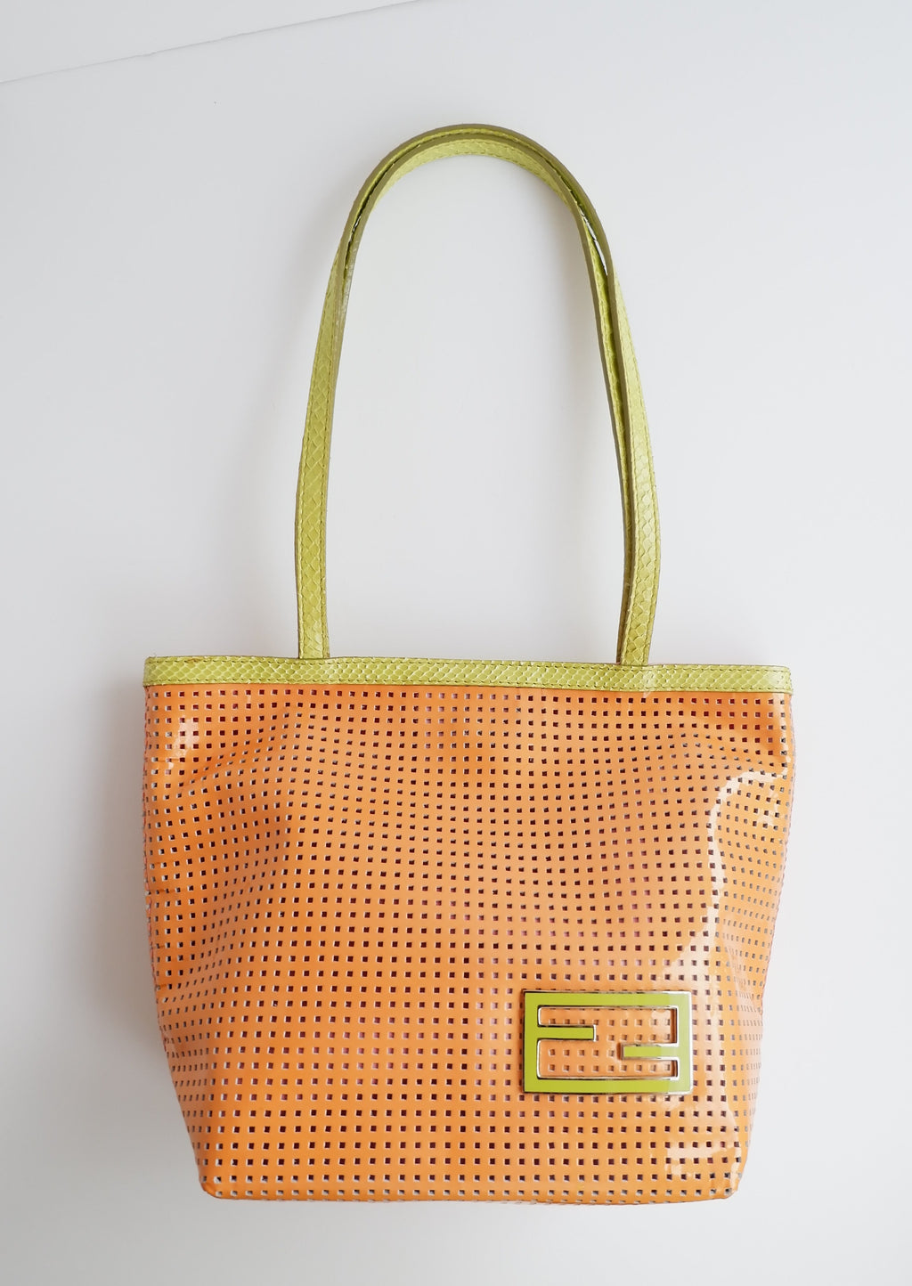 Sac cabas mini Fendi orange/vert d'occasion authentique