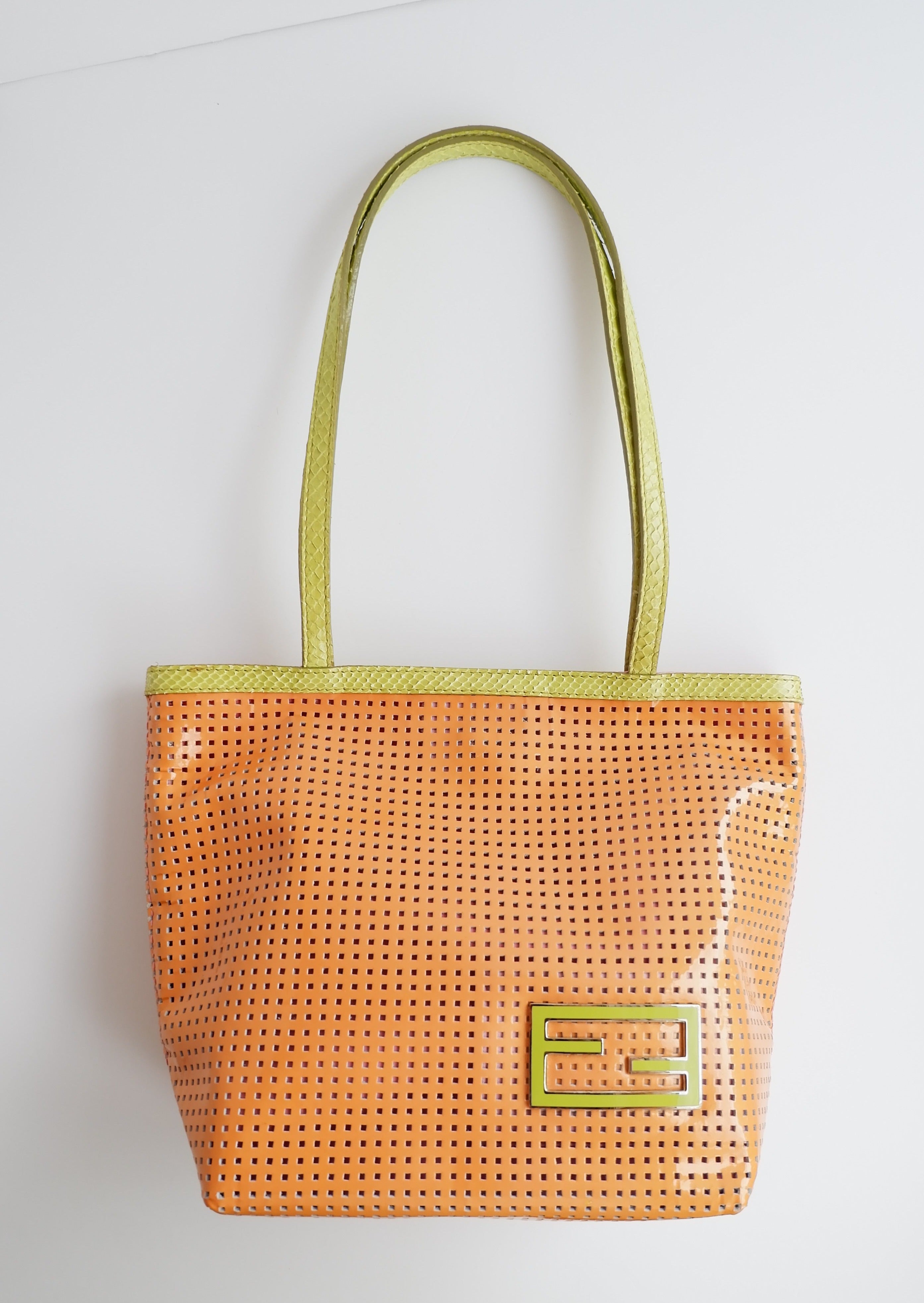Sac cabas mini Fendi orange/vert d'occasion authentique