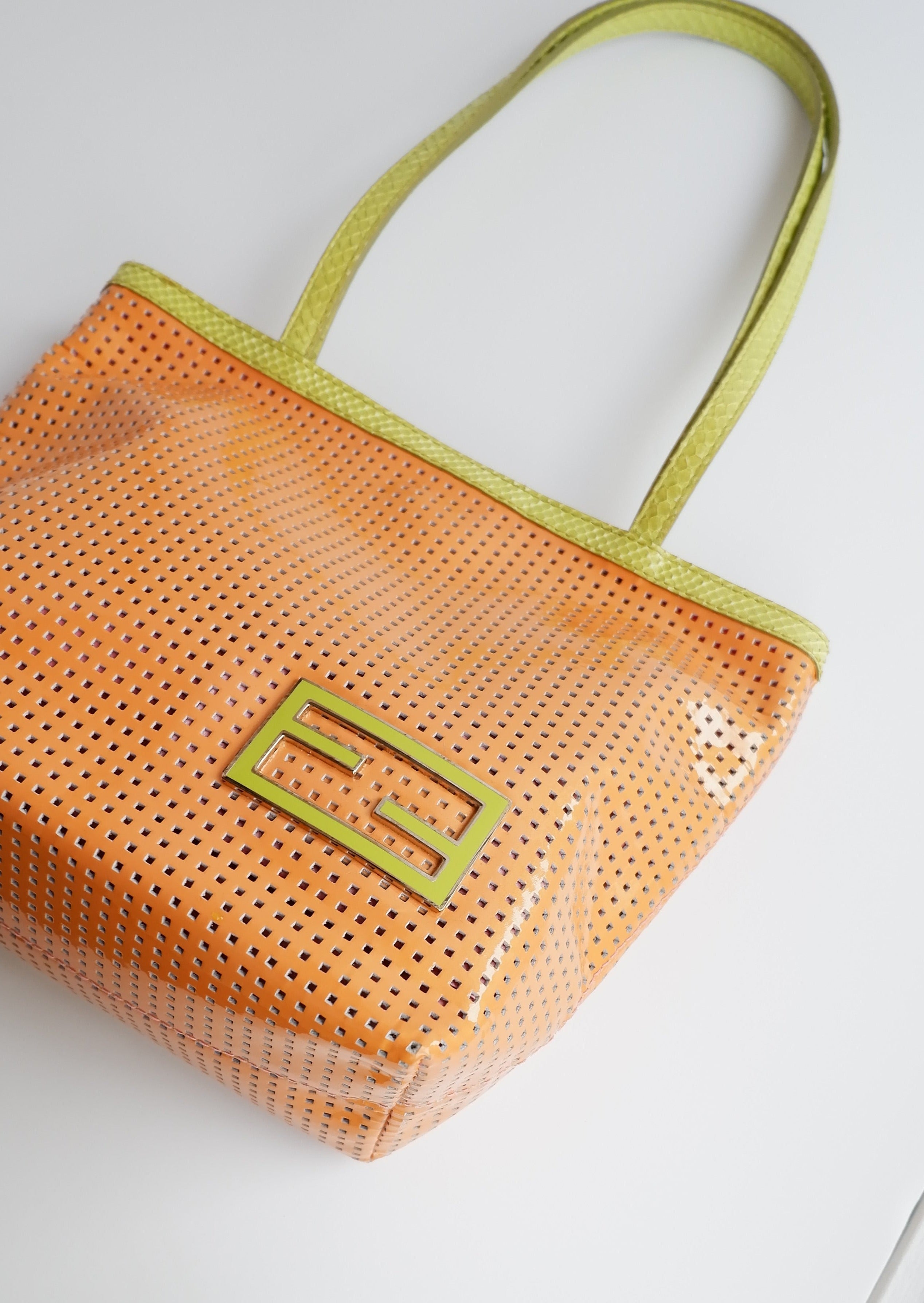 Sac cabas mini Fendi orange/vert d'occasion authentique