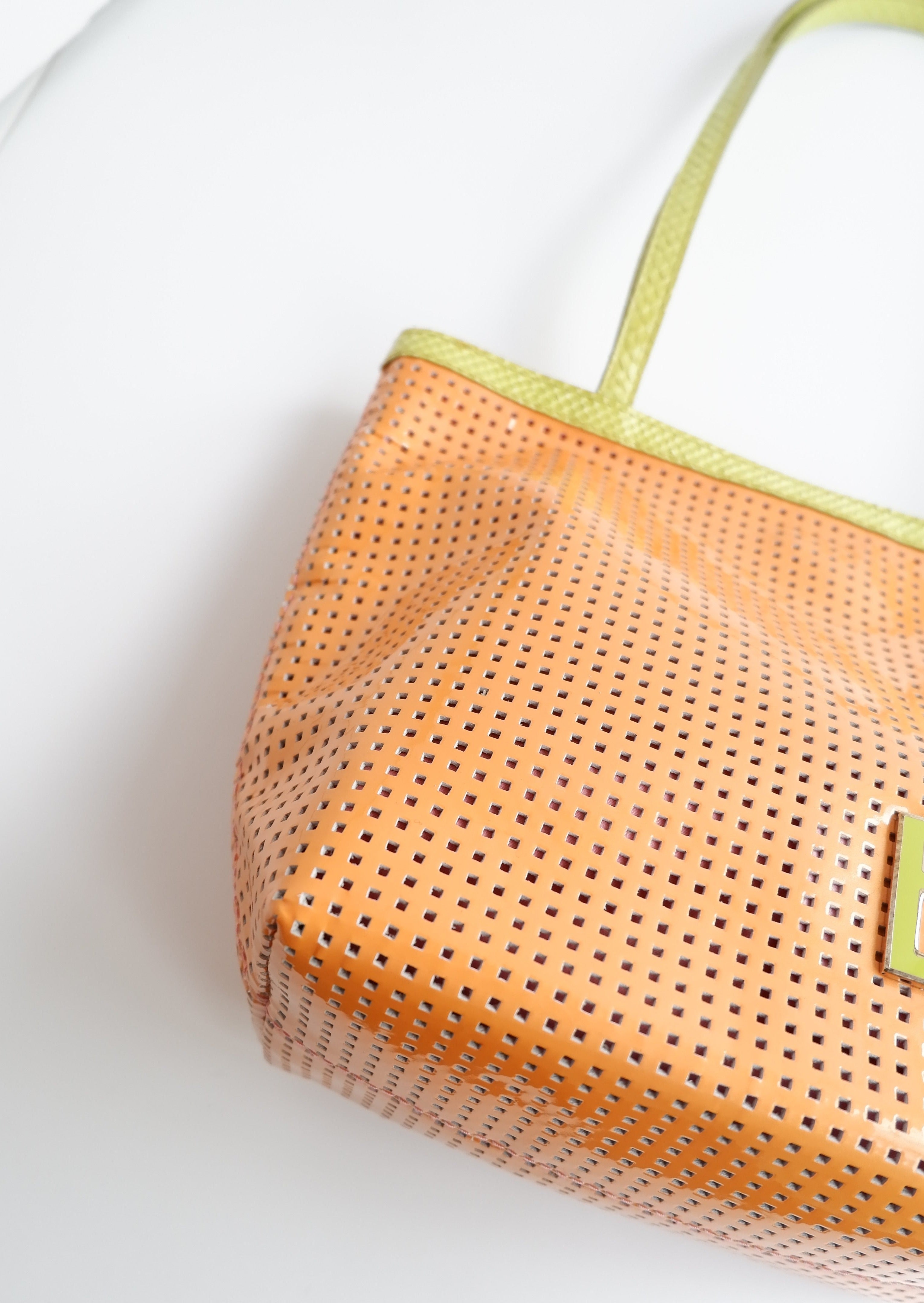 Sac cabas mini Fendi orange/vert d'occasion authentique