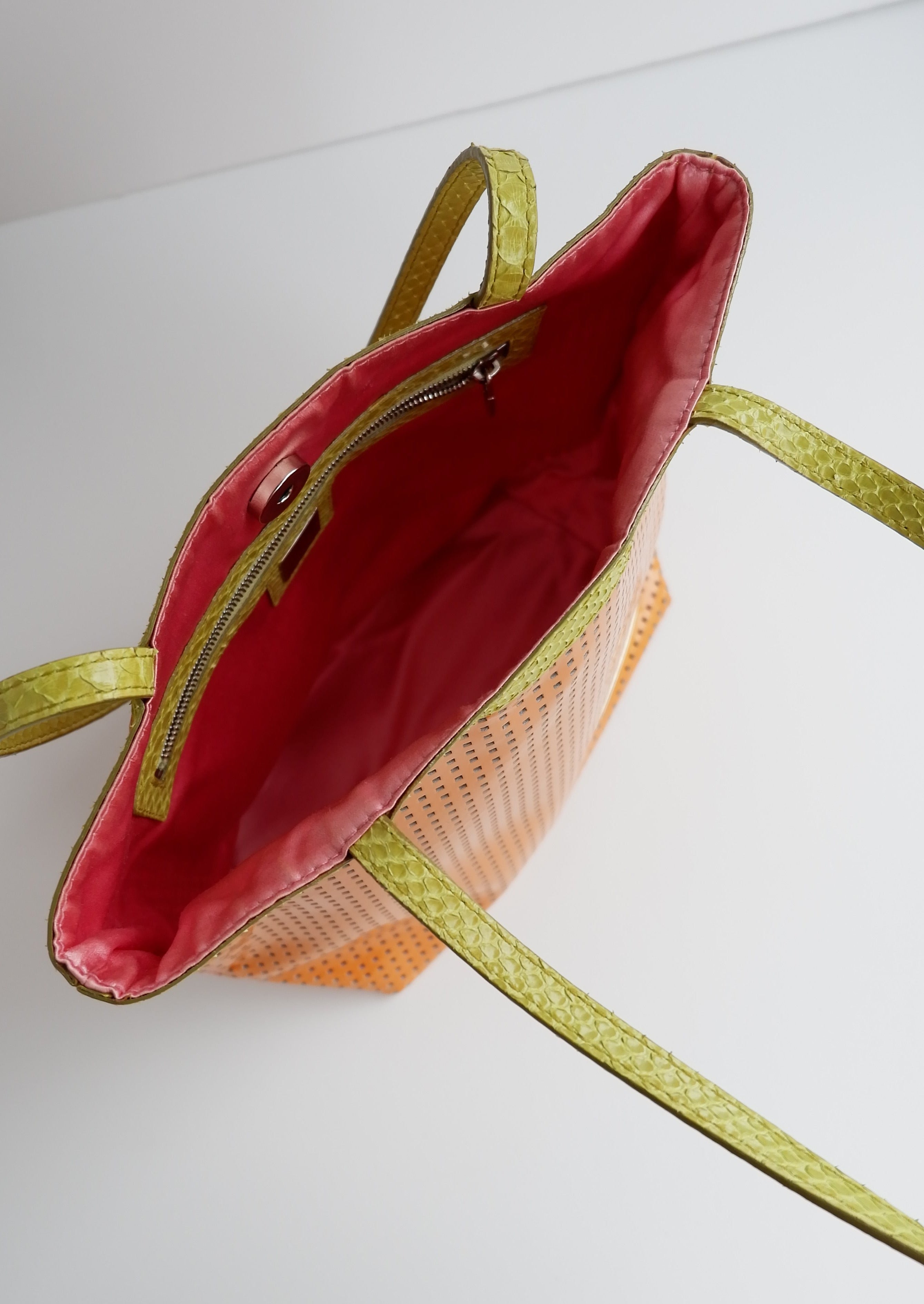 Sac cabas mini Fendi orange/vert d'occasion authentique