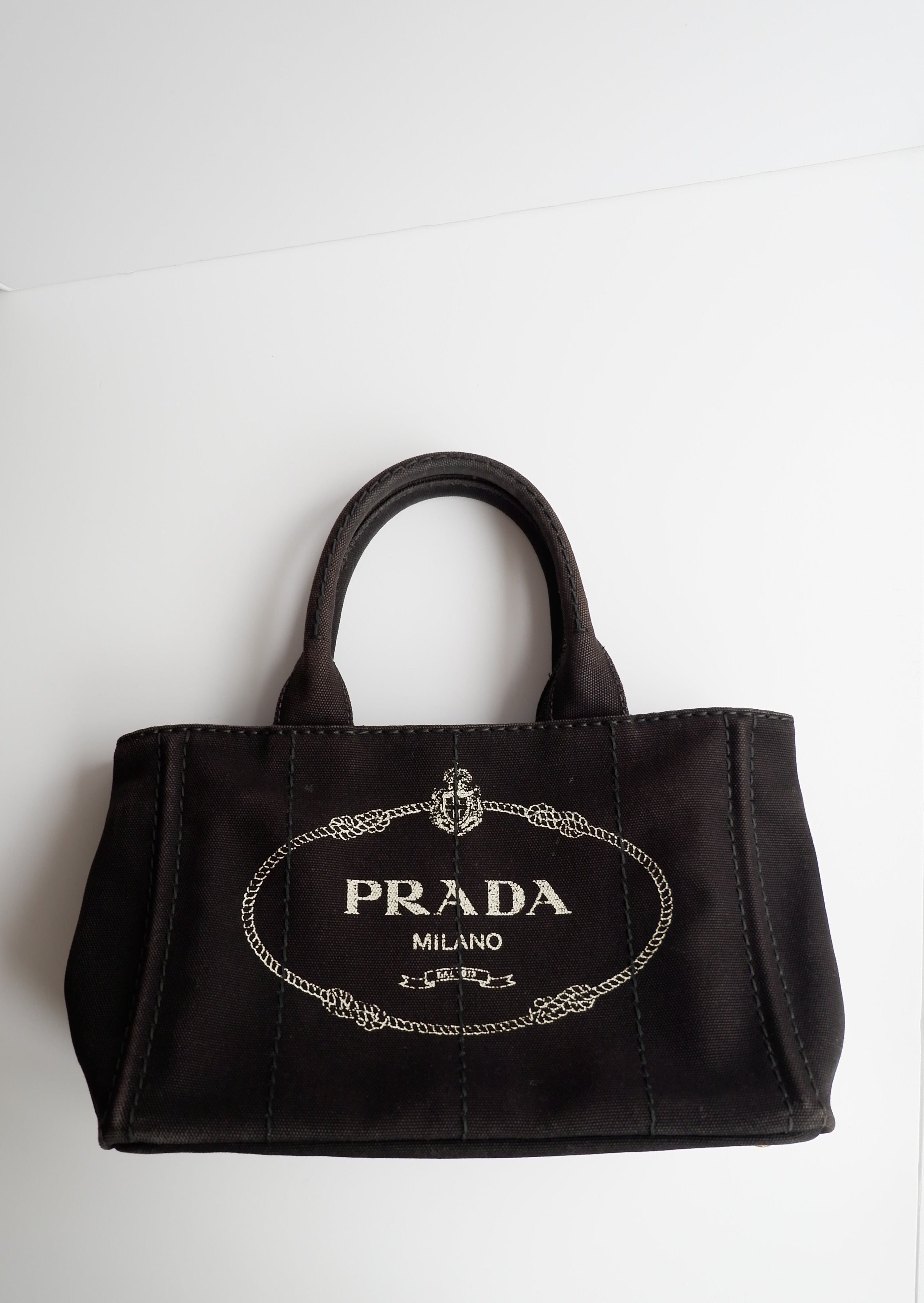 Sac bandoulière / cabas Prada Canapa en toile noire, authentique et d'occasion