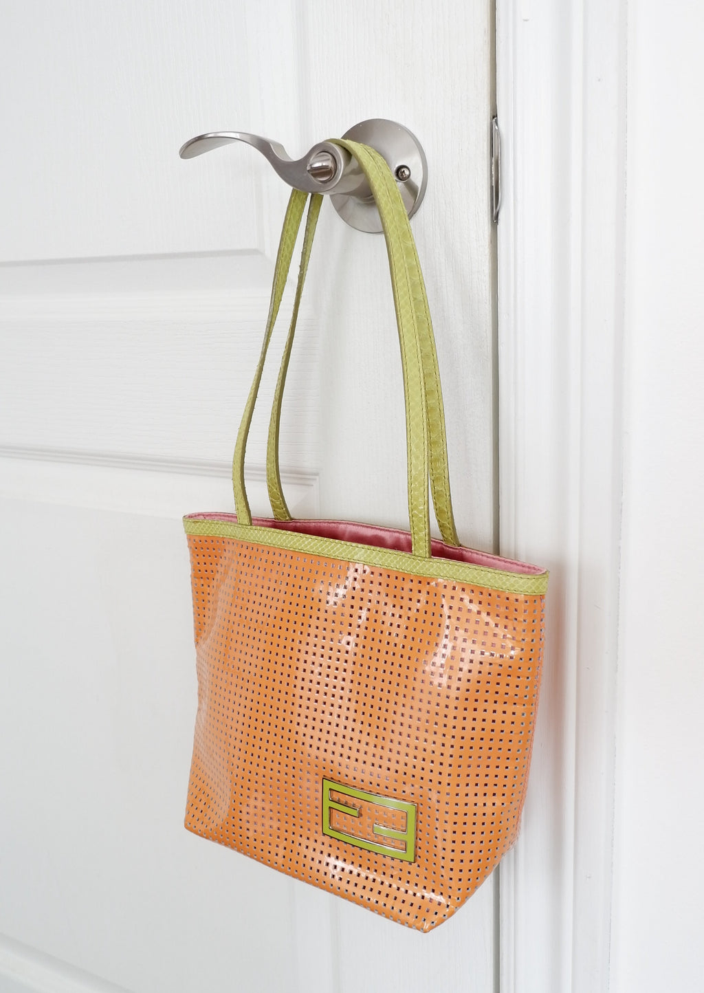 Sac cabas mini Fendi orange/vert d'occasion authentique