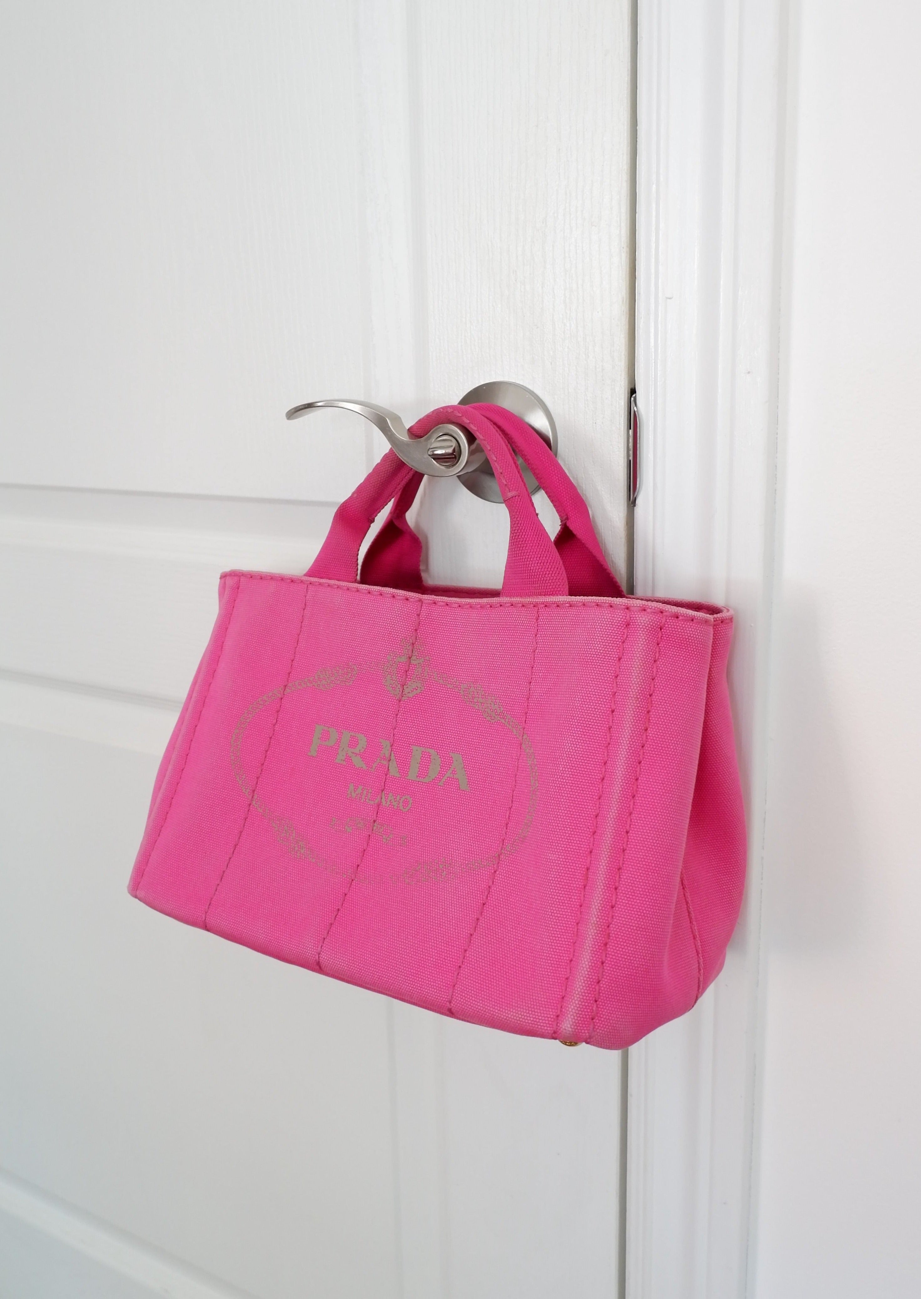 Sac cabas Prada Canapa en toile rose authentique d'occasion