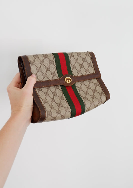 Authentic Preowned Vintage Gucci GG Print Clutch