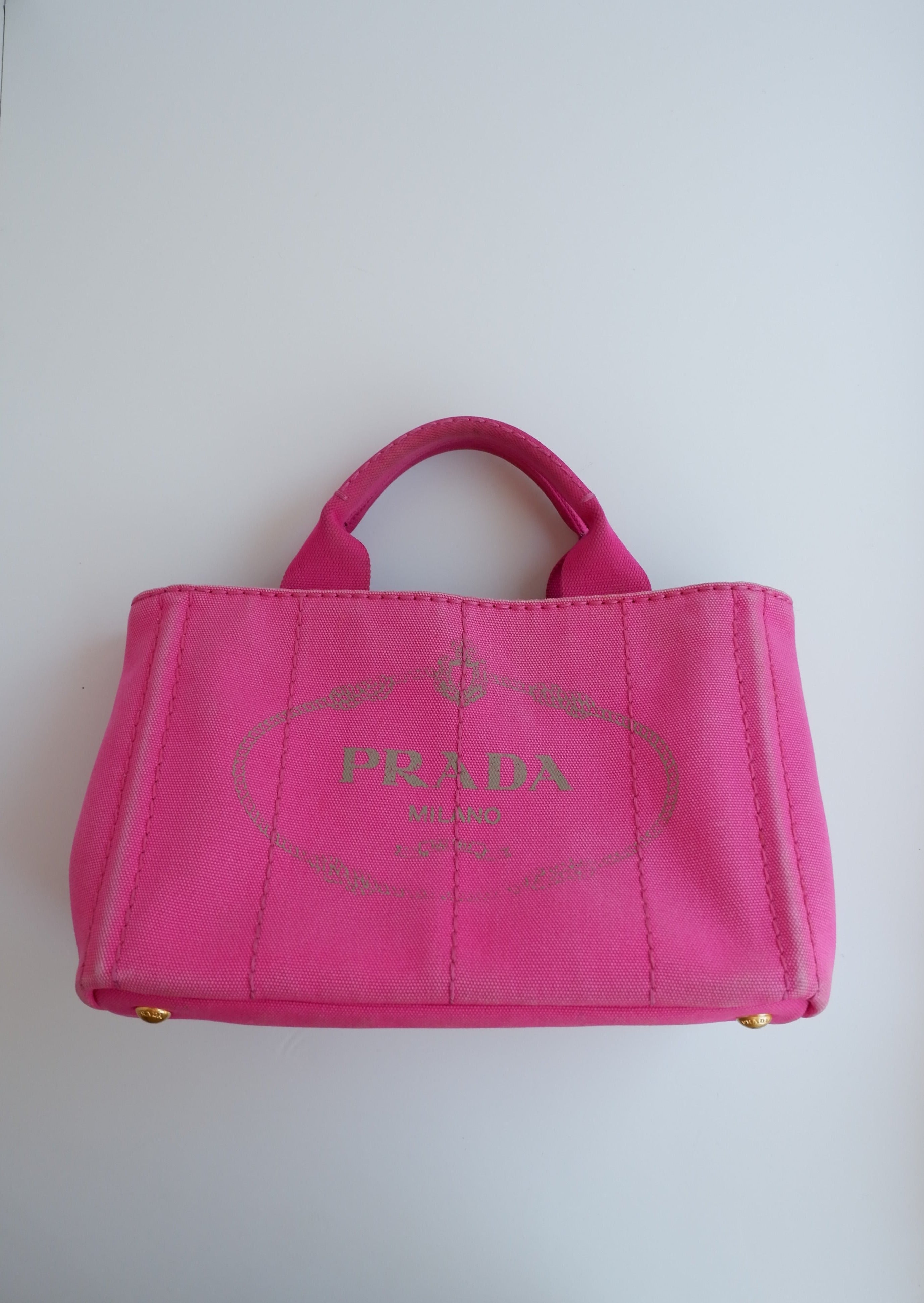 Sac cabas Prada Canapa en toile rose authentique d'occasion