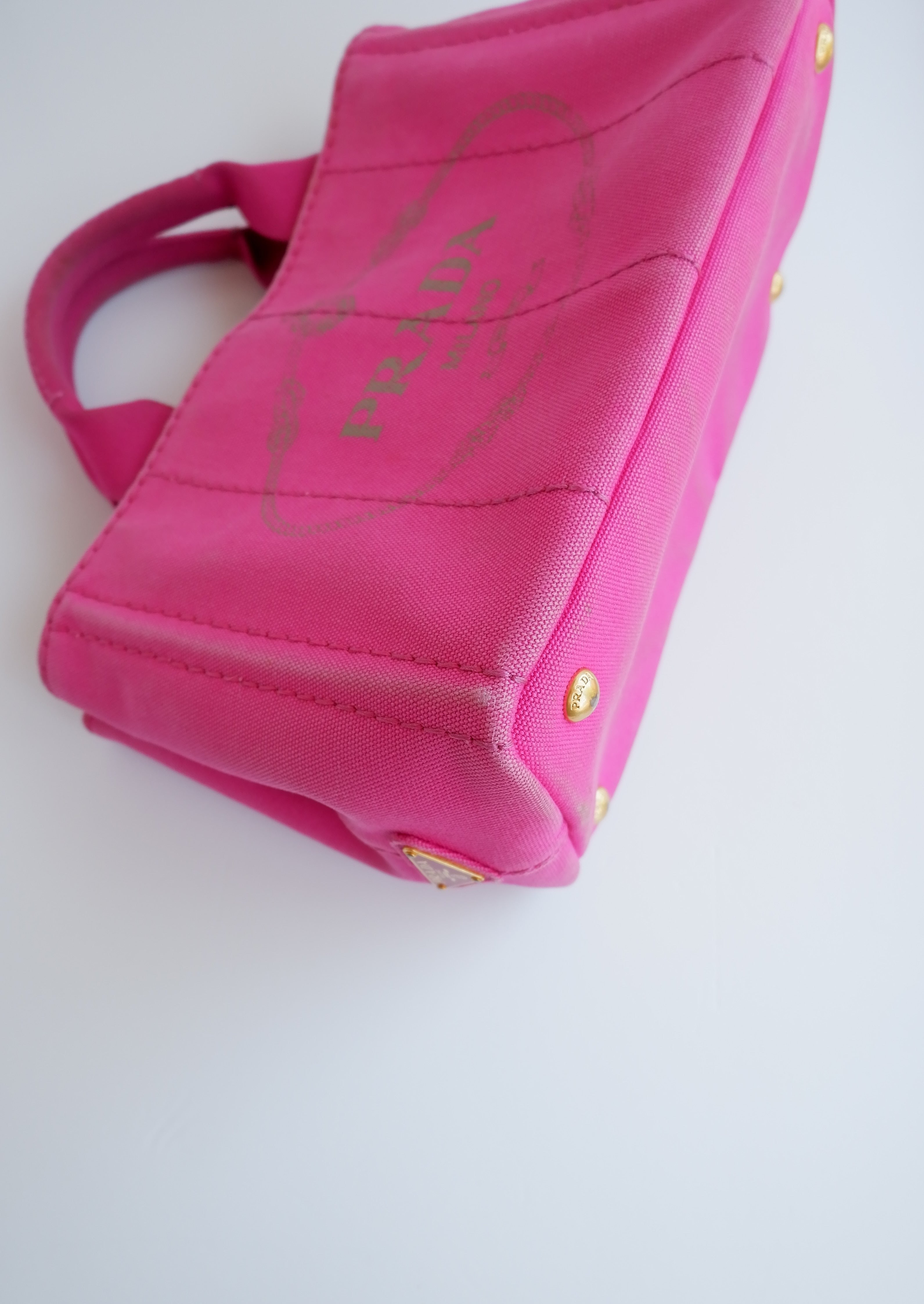 Sac cabas Prada Canapa en toile rose authentique d'occasion