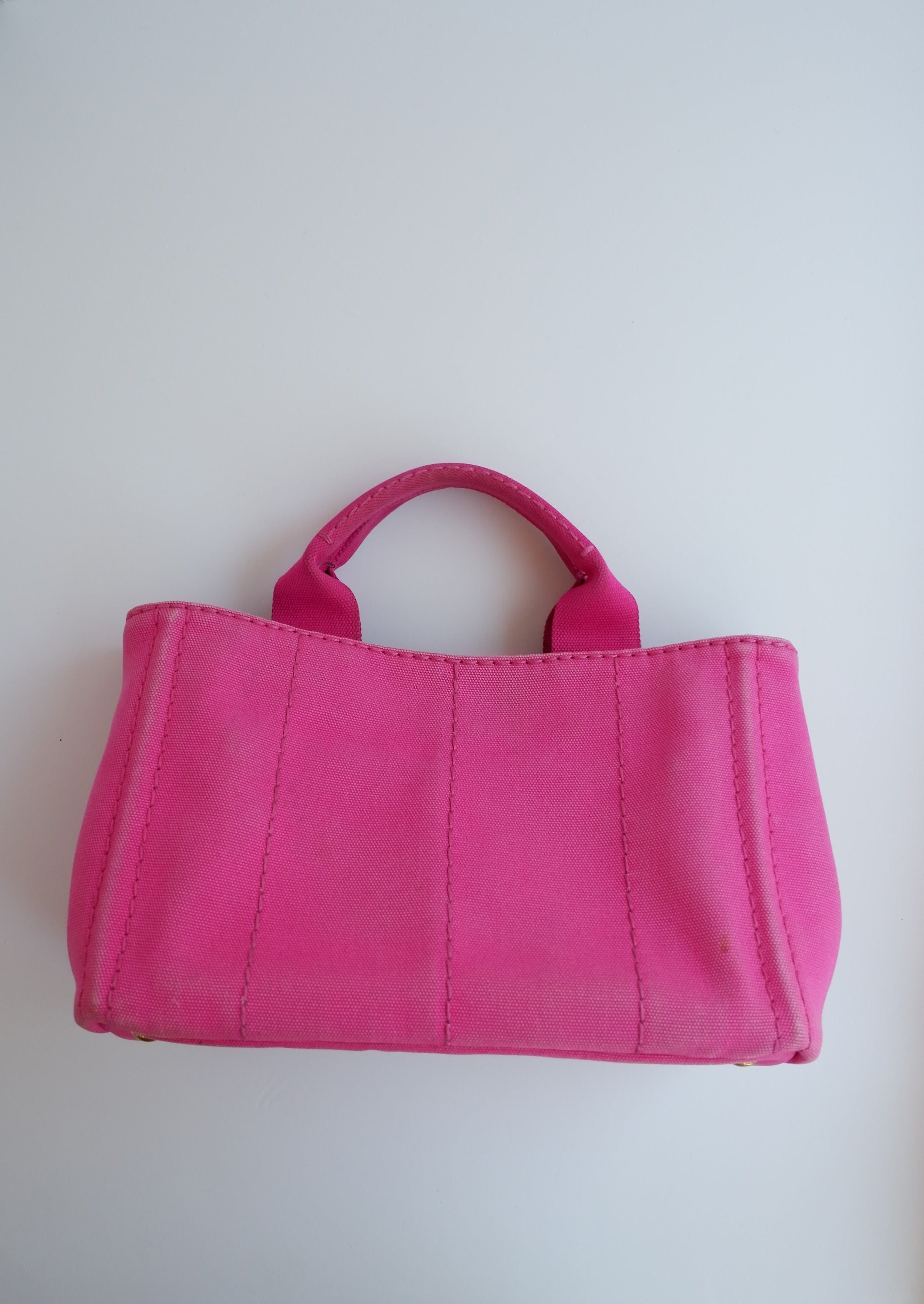 Sac cabas Prada Canapa en toile rose authentique d'occasion
