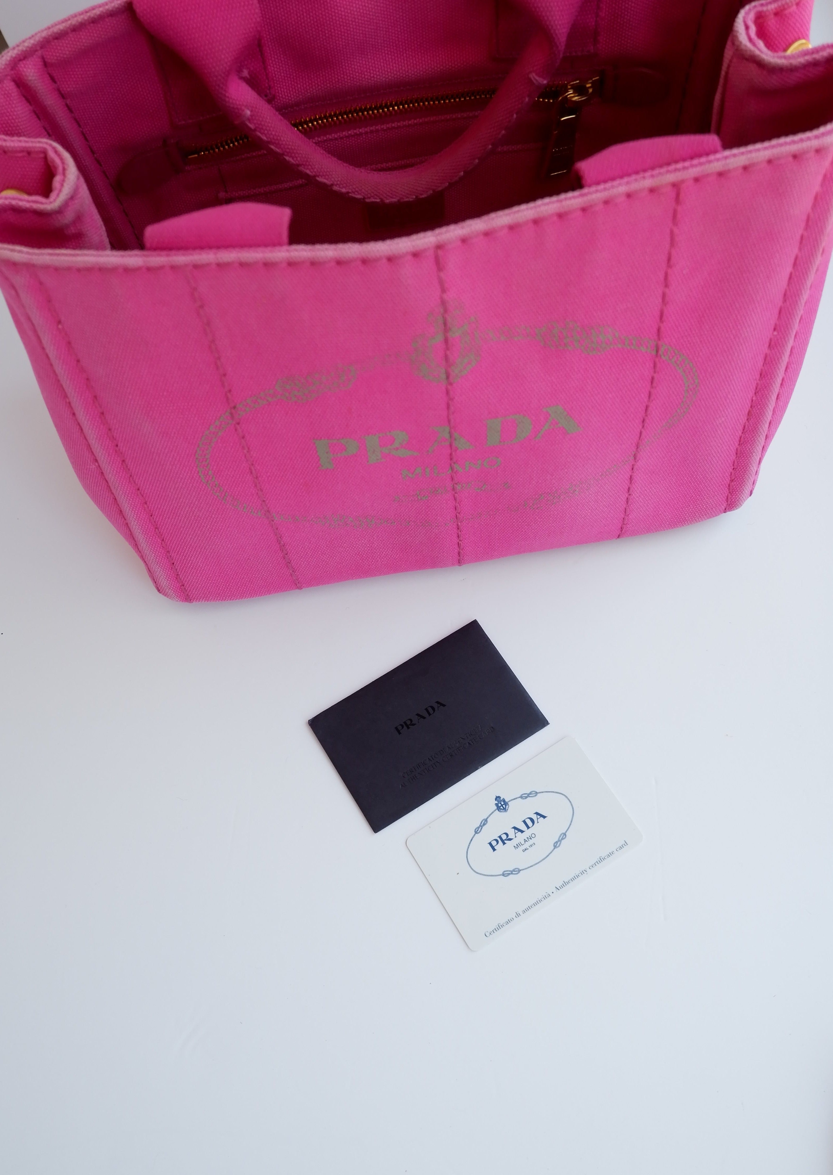 Sac cabas Prada Canapa en toile rose authentique d'occasion