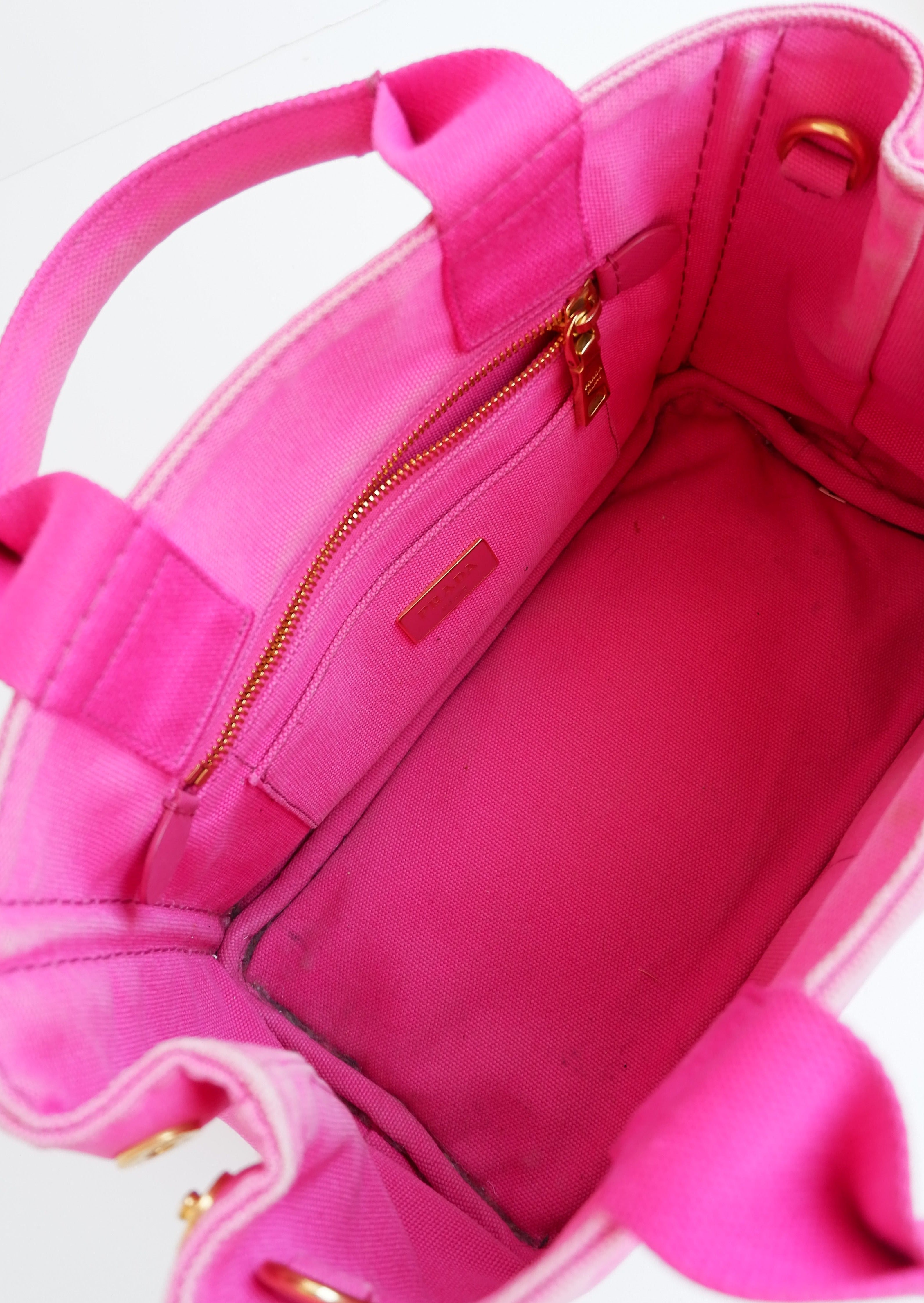 Sac cabas Prada Canapa en toile rose authentique d'occasion