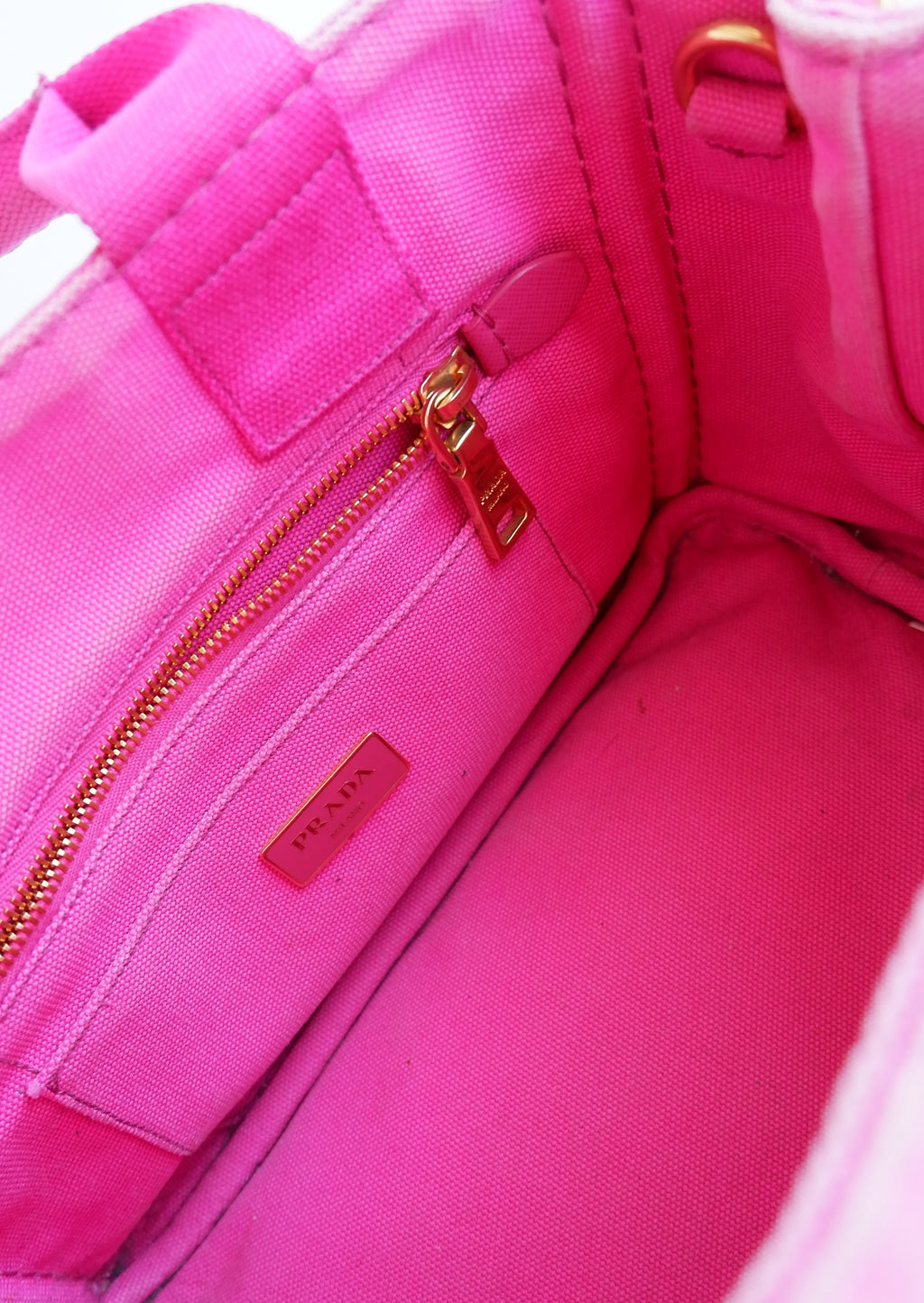 Sac cabas Prada Canapa en toile rose authentique d'occasion