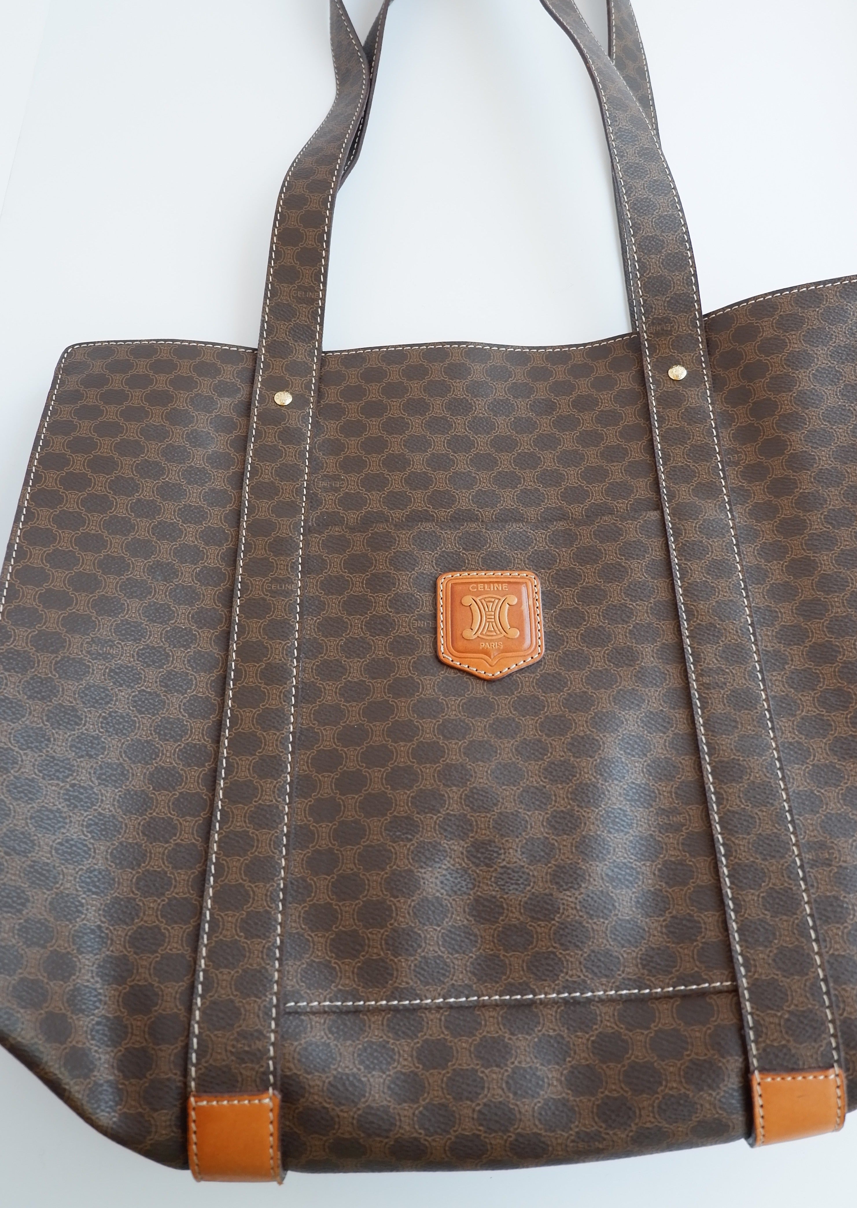 Authentique Sac Cabas Vintage Céline Macadam Marron d'occasion