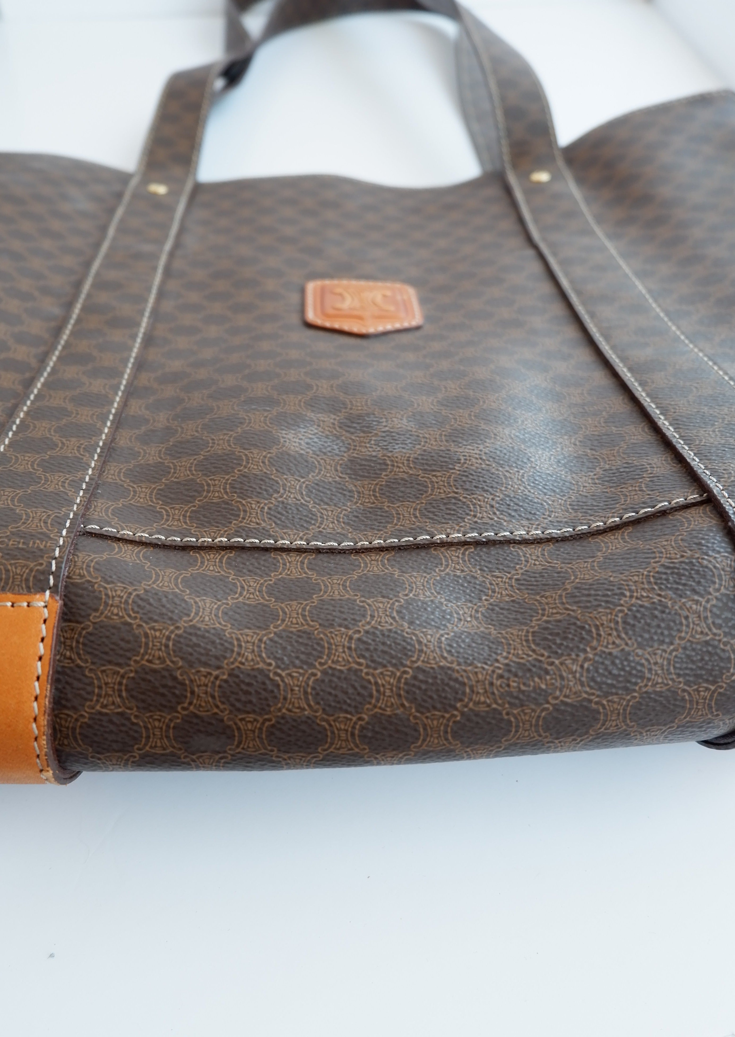 Authentique Sac Cabas Vintage Céline Macadam Marron d'occasion