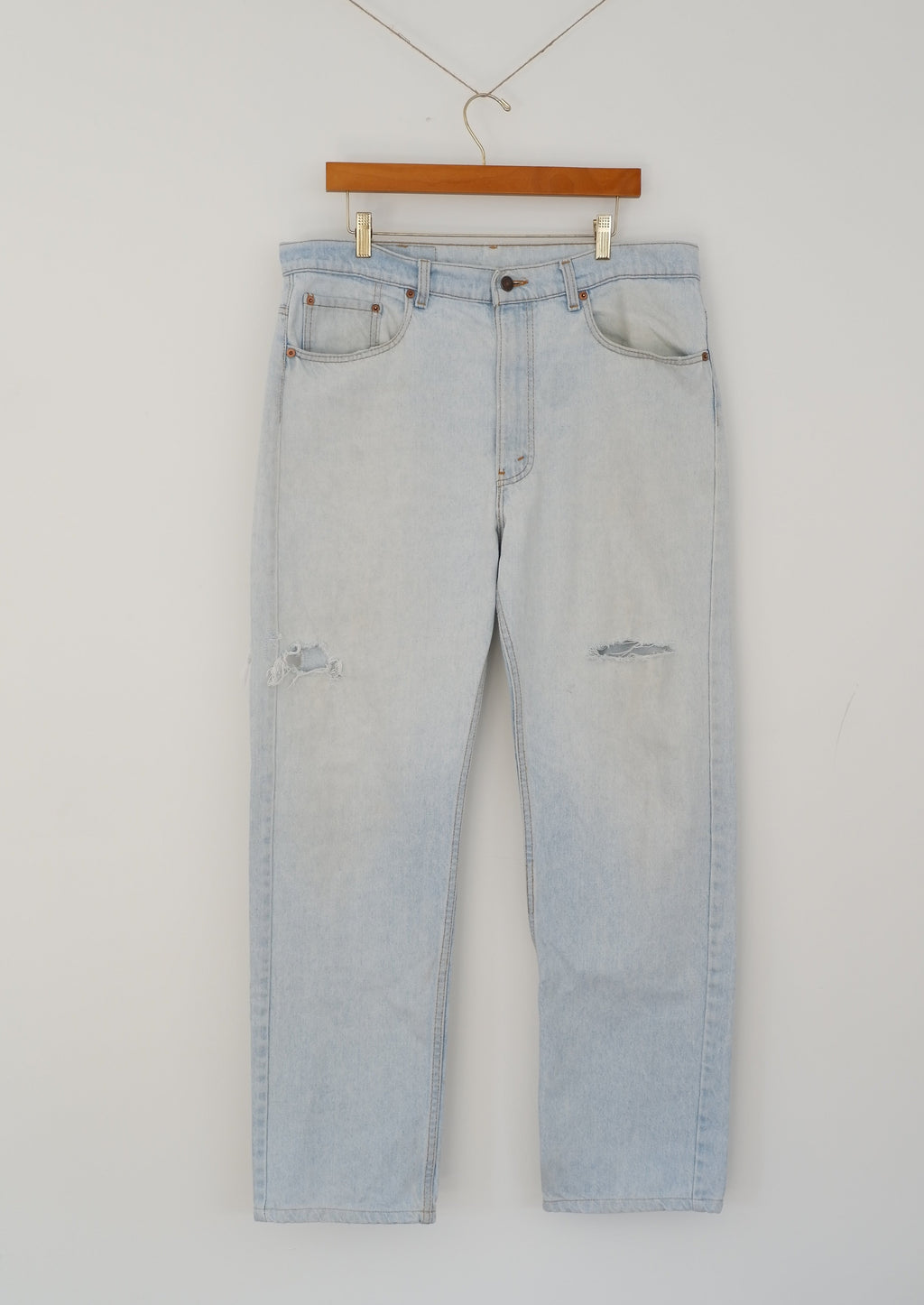 Levis Vintage Light 505 Light Wash Relaxed Fit Ripped Jeans - 38
