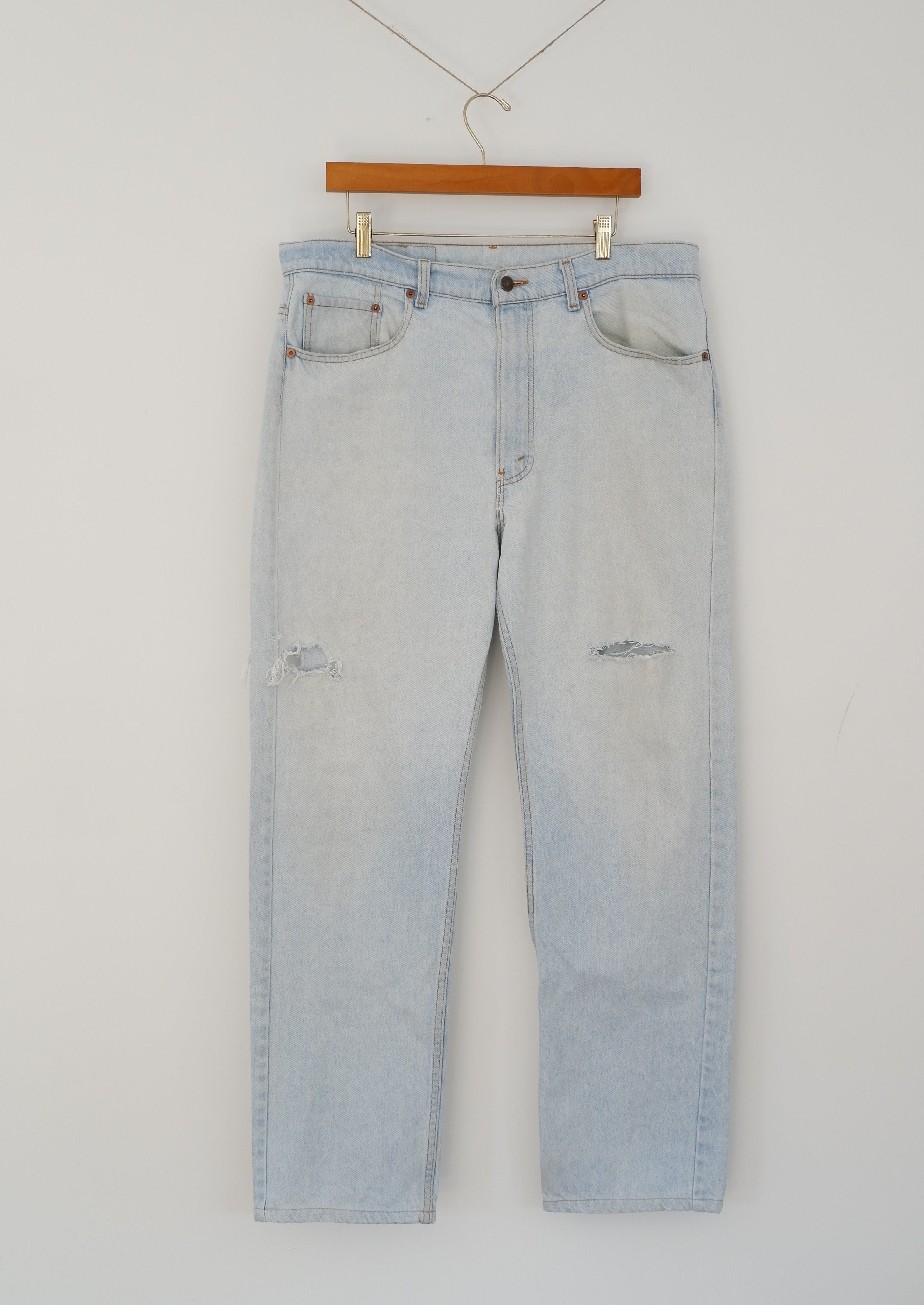 Levis Vintage Light 505 Light Wash Relaxed Fit Ripped Jeans - 38