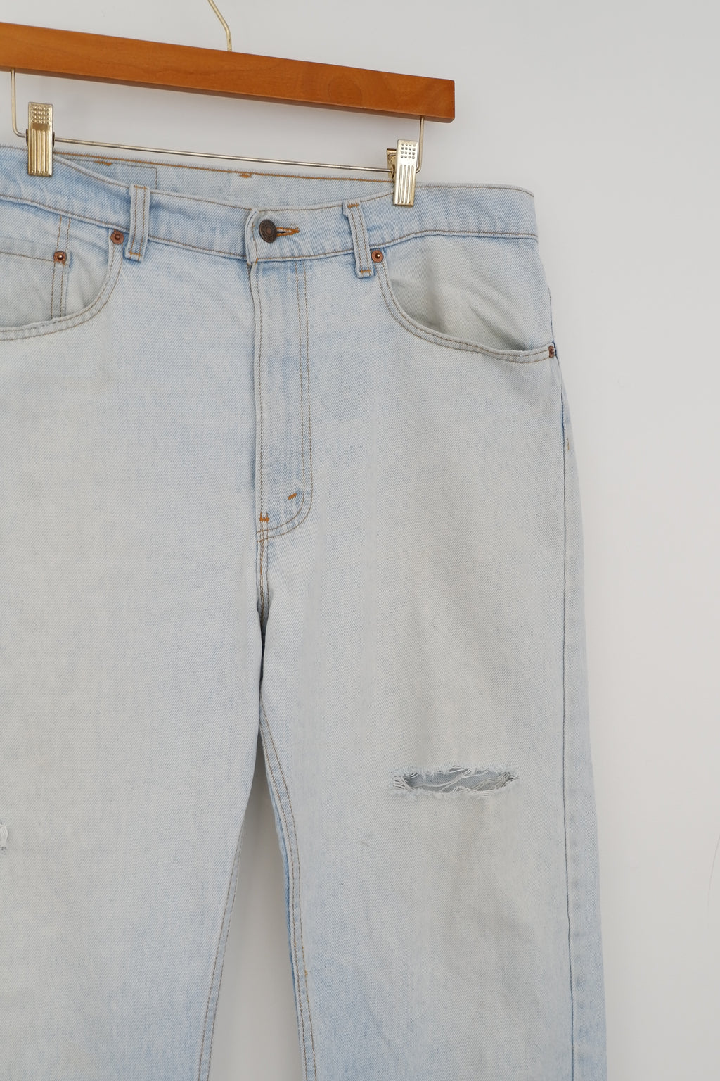 Levis Vintage Light 505 Light Wash Relaxed Fit Ripped Jeans - 38